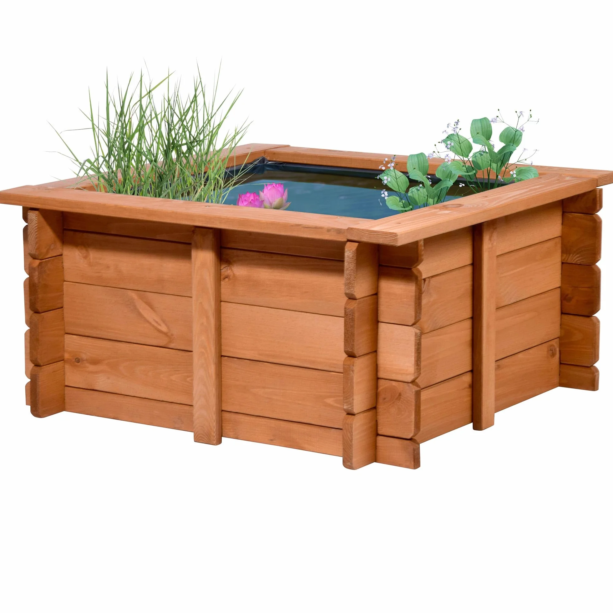 dobar Grand étang carré 78 x 78 x 42 cm Bois Robuste avec bâche pour Bassin Marron
