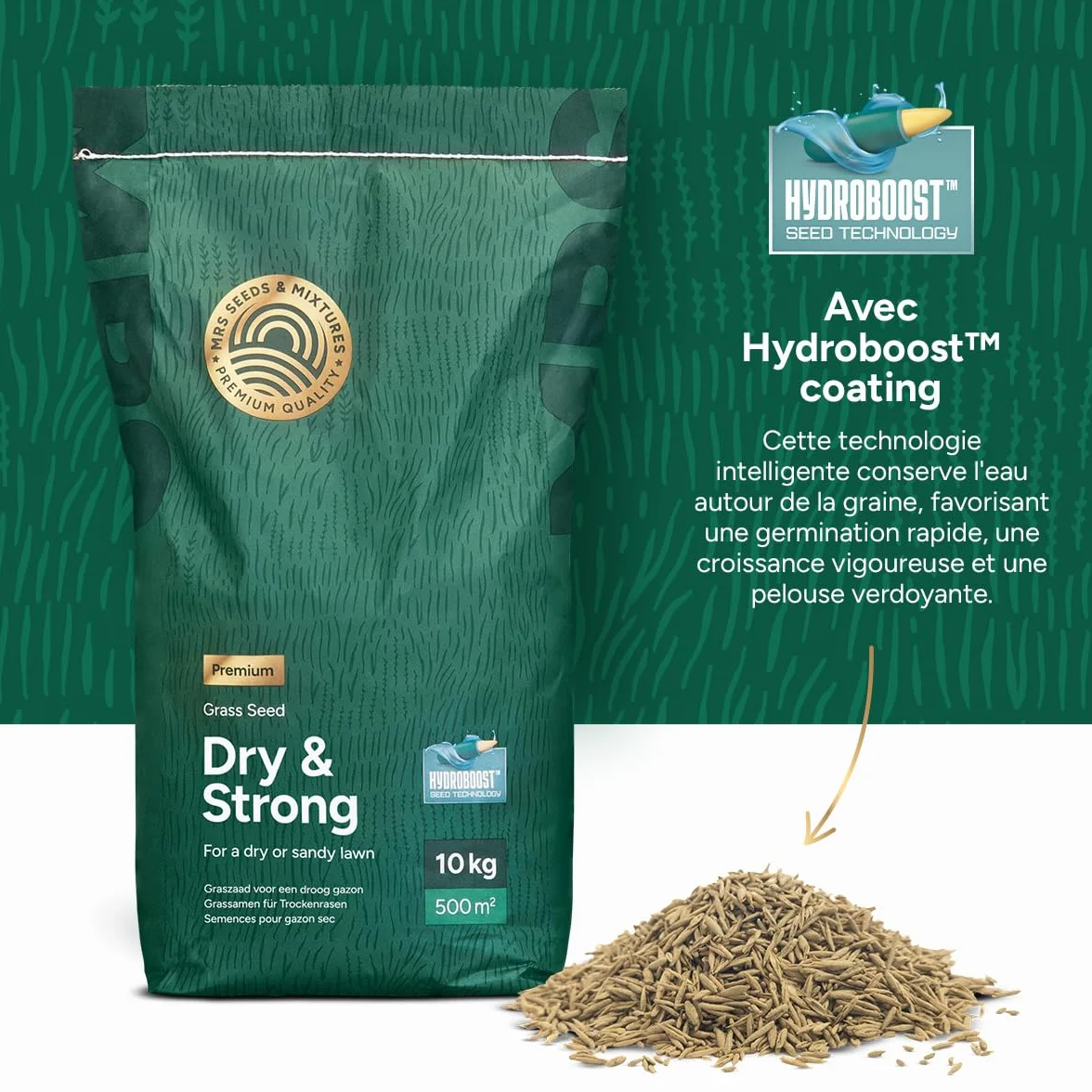Gazon résistant à la sécheresse MRS Dry & Strong 10 kg 500 m² Hydroboost™