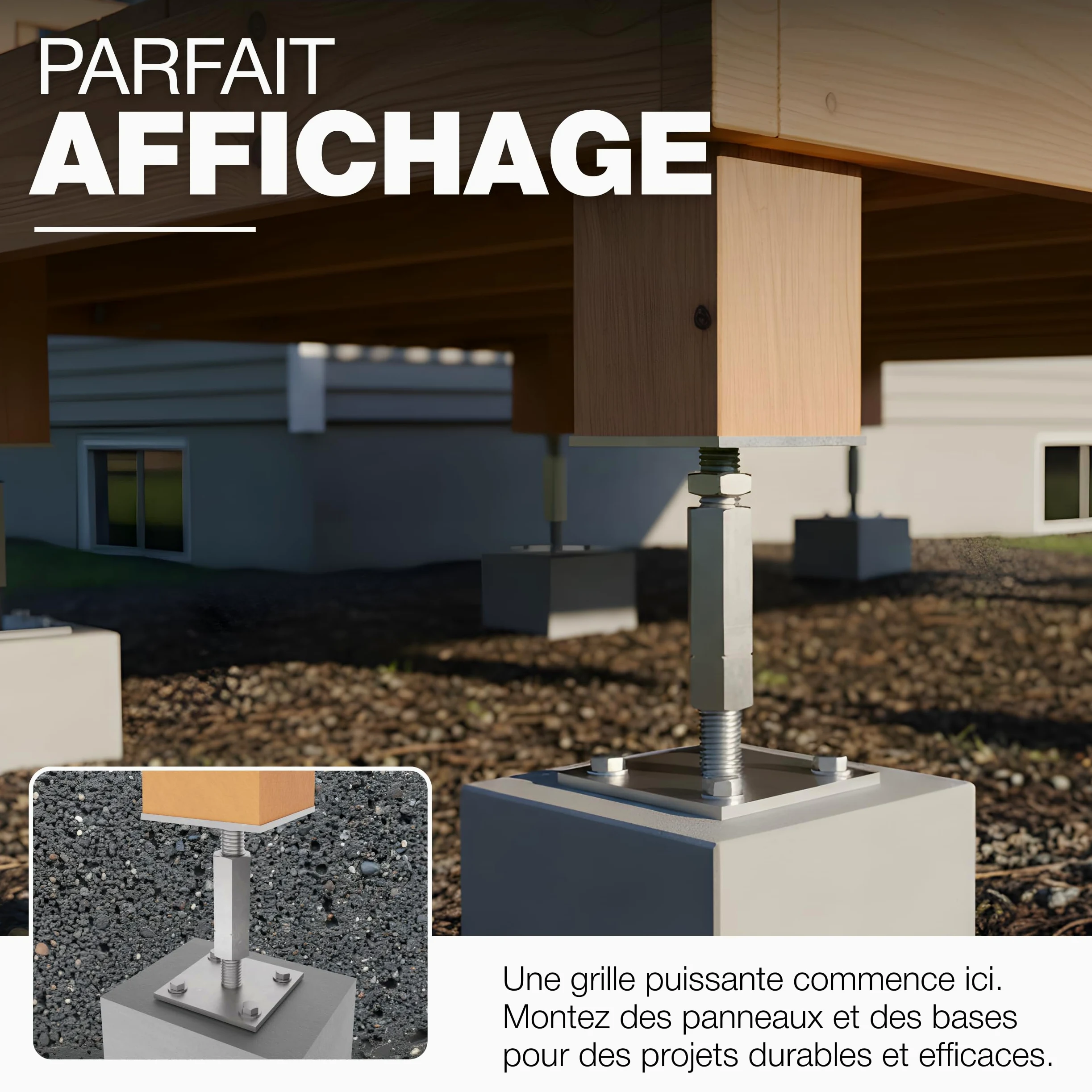 GeZu Impex Support de poteau Galvanoplastie Lot de 8 100 x 100 mm hauteur reglable platine bois pied poteaux clôture