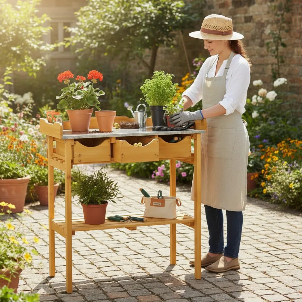 Melko Table de Plantation, Table de Travail Fleuri Table de Jardin en Bois