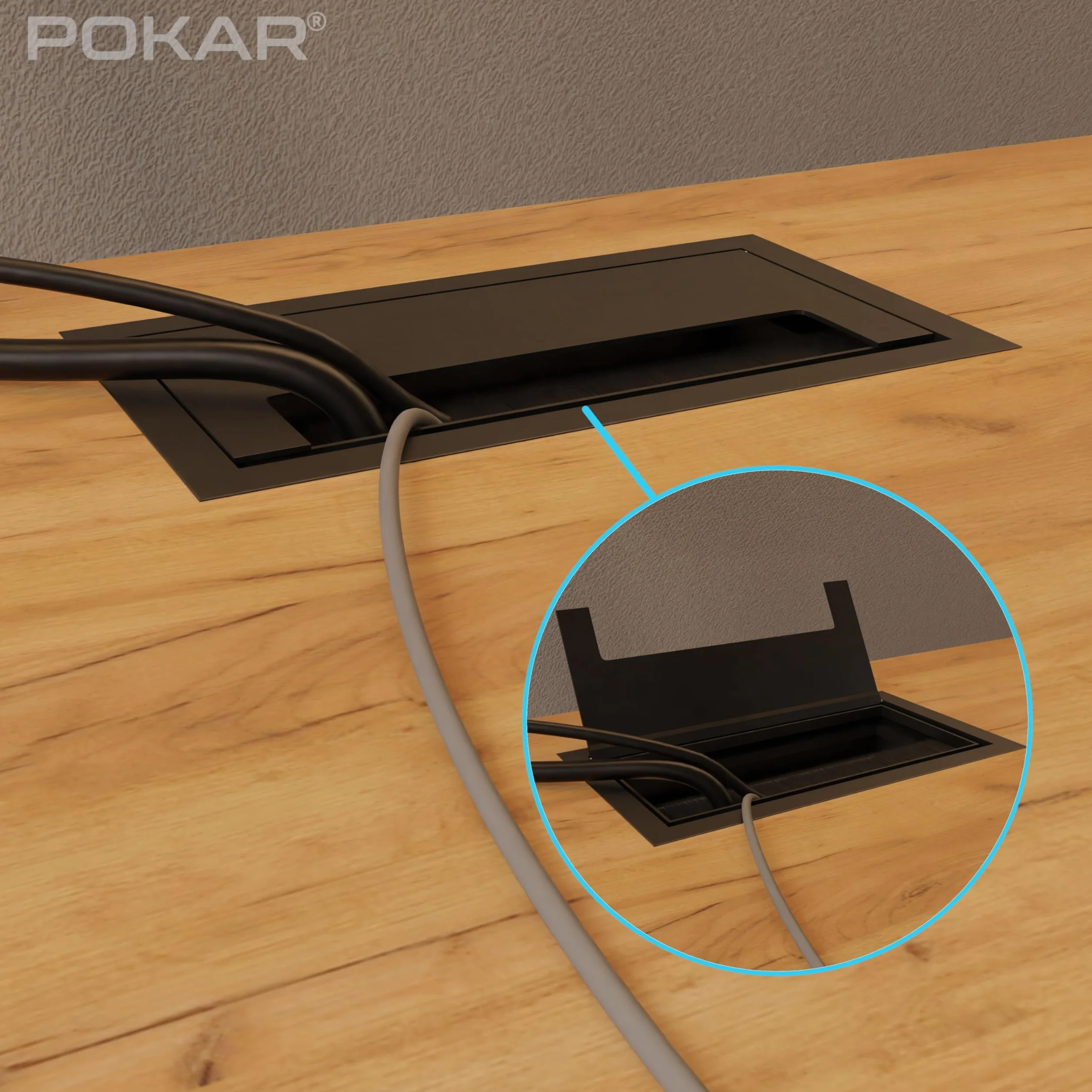POKAR Passe Câbles Encastrable Bureau Entrée Câble Brosse 160 x 80 mm Noir