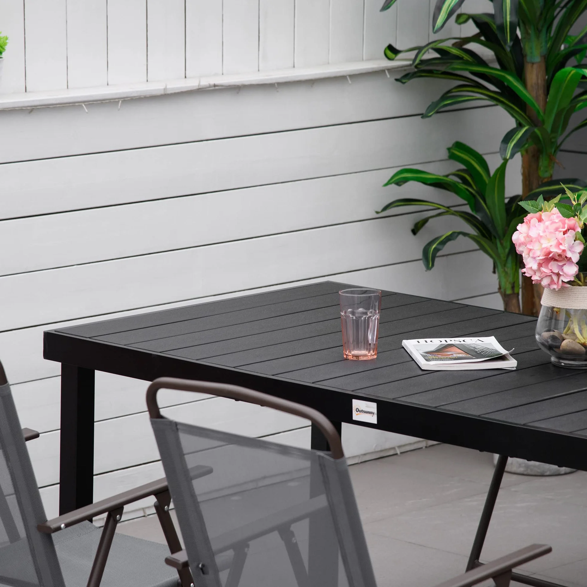 Outsunny Table à Manger de Jardin pour 8 Personnes, Aluminium, 190 x 90 x 74 cm, Noir