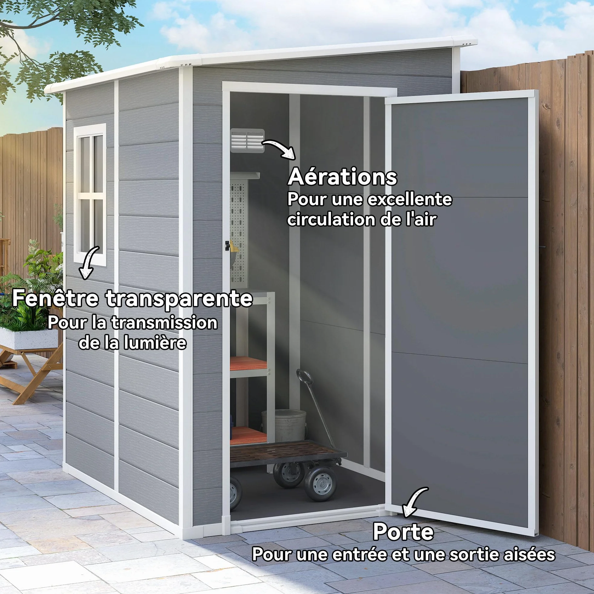 Outsunny Abri de Jardin 1,54 m² Cabane Outils Aluminium PP Gris