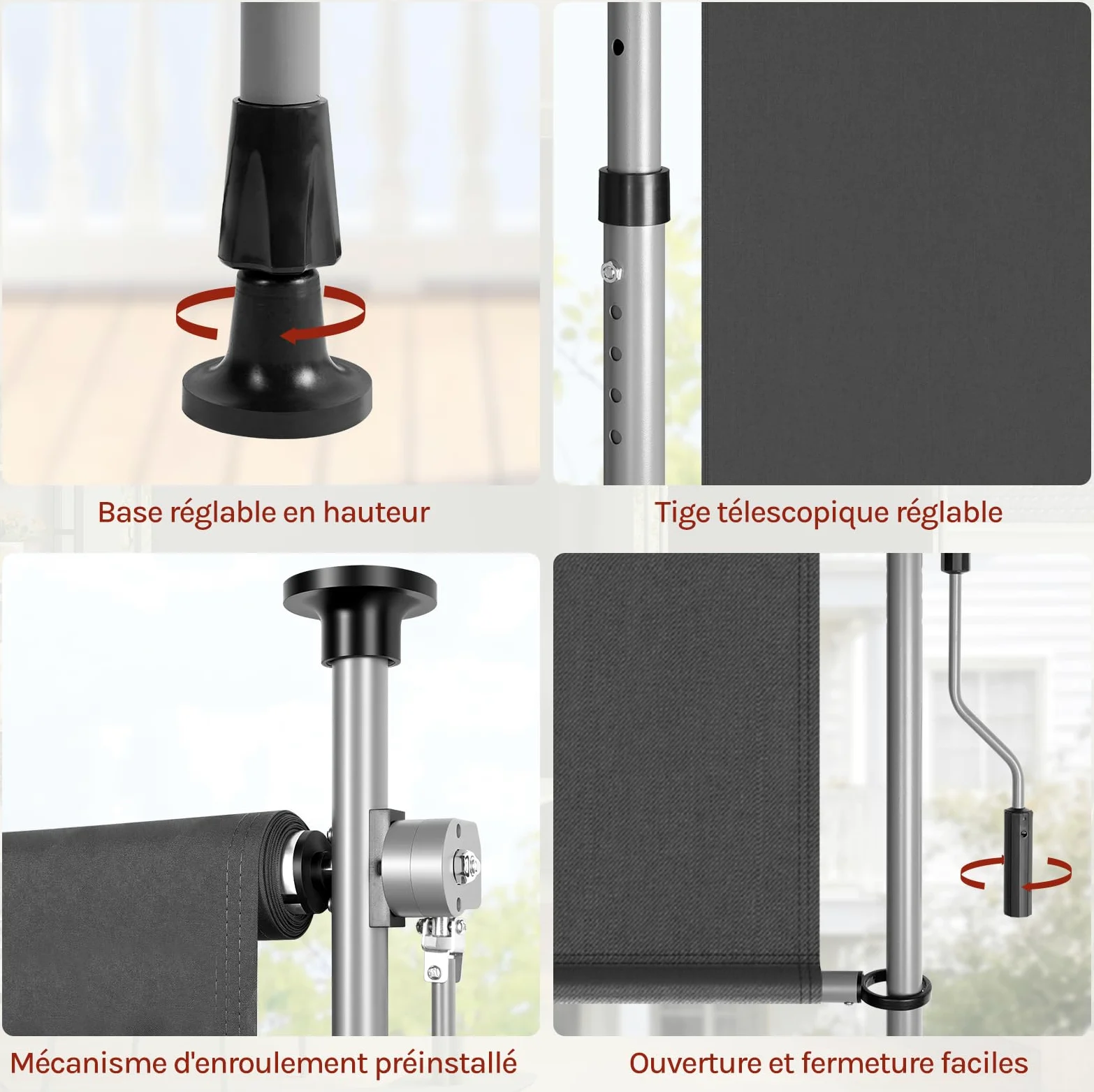 WOLTU Store Vertical Rétractable avec Manivelle, 200x310 cm, Brise-Vue Vertical Balcon, en Tissu Opaque, Protection Solaire, Résistant aux Intempéries, Montage sans Perçage, en Gris