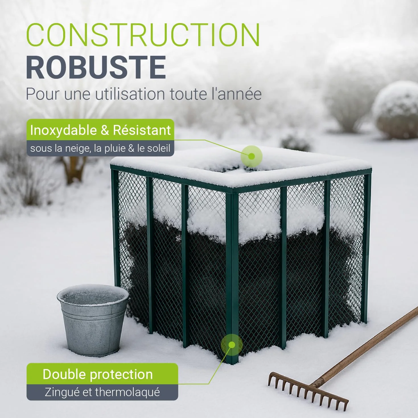 Juskys composteur en métal 800 L, Acier galvanisé et thermolaqué, résistant aux intempéries, aération par Cadre grillagé, compostage Rapide – Vert foncé