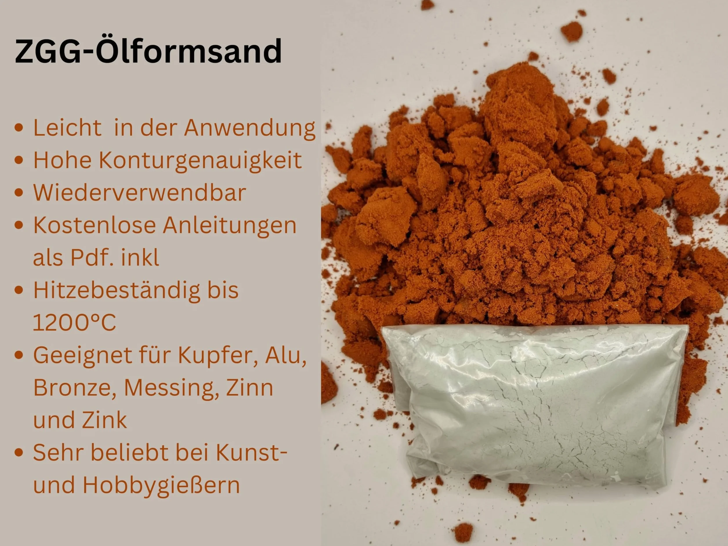 Sable de moulage à l'huile pour fonte métallique, fabriqué en Allemagne, +100 g de talc pour 5 kg et 10 kg, pour métaux légers et lourds, grain très fin, réutilisable, idéal pour les fondeurs