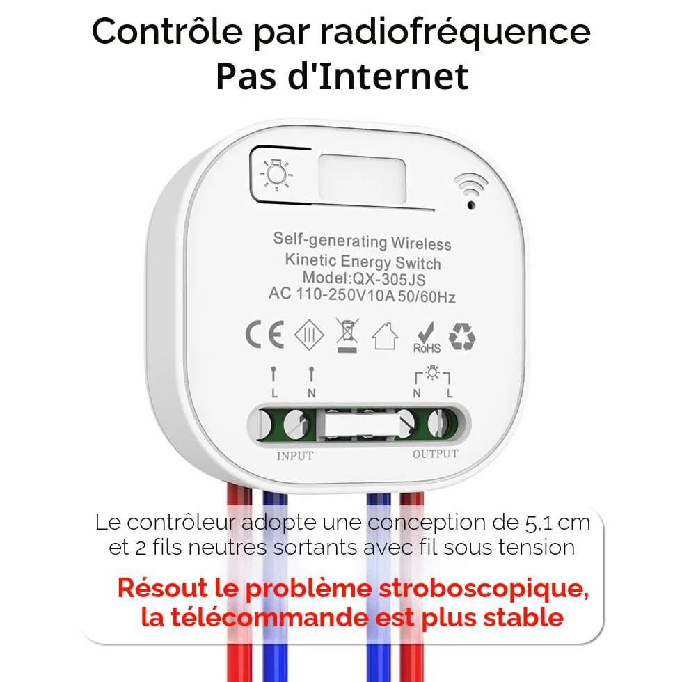 EU interrupteur sans fil autoalimenté va et vient sans pile radio interrupteur à distance éclairage domestique wireless switch 1Gang 2V1