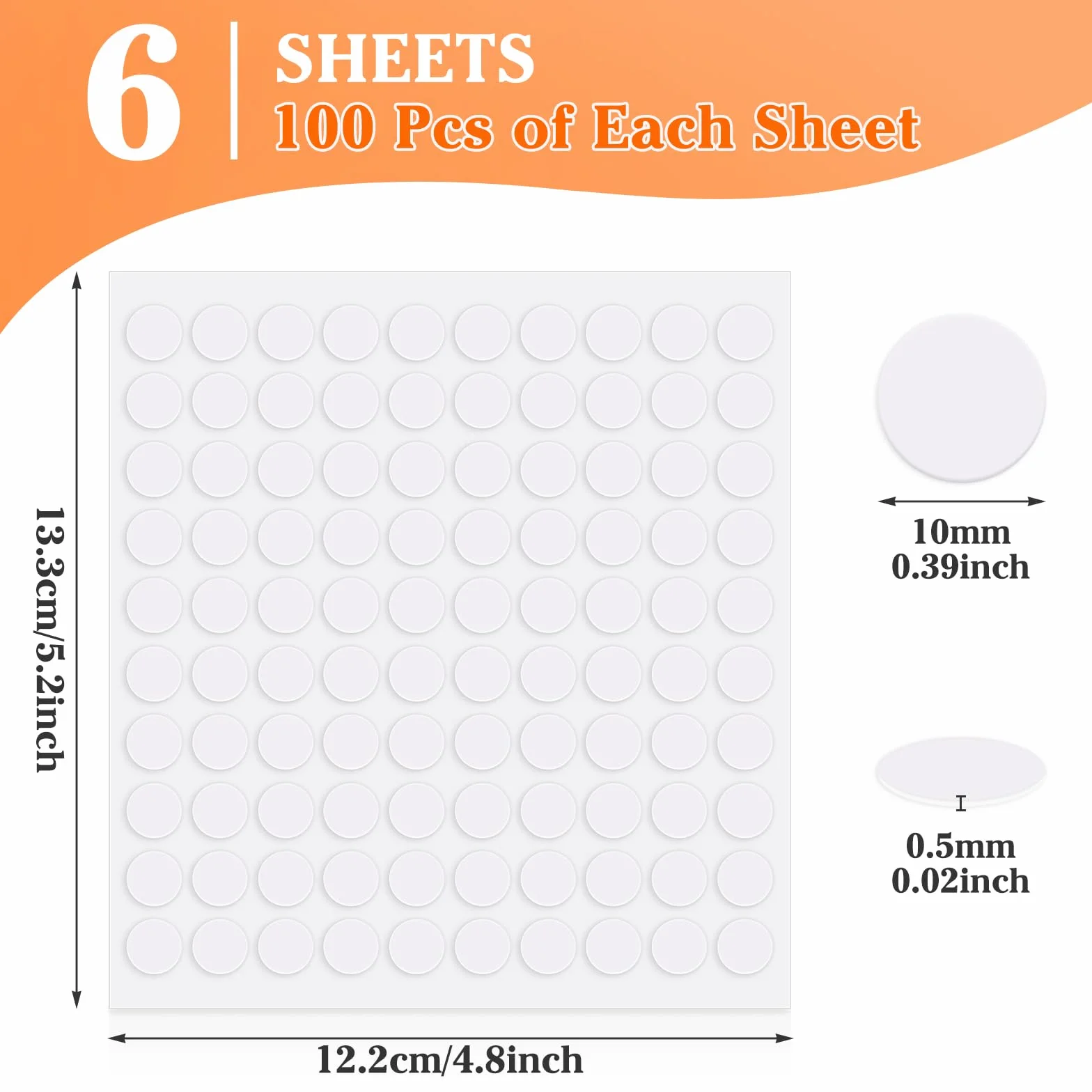 600 Pièces Autocollant Adhésif Amovible Double Face Transparent Sans Trace 10mm pour Décorations Fête Bricolage Maison
