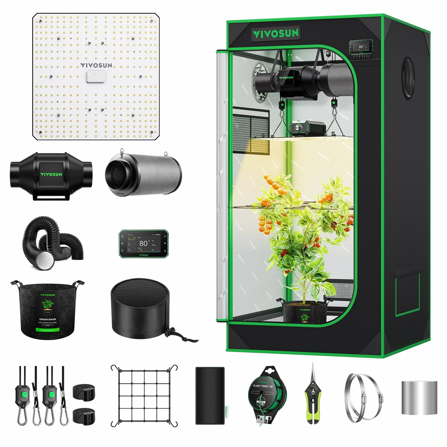 VIVOSUN Kit Complet Tente de Culture 60x60x120cm, Lampe LED Spectre Complet, Ventilation, Contrôleur GrowHub E42A+