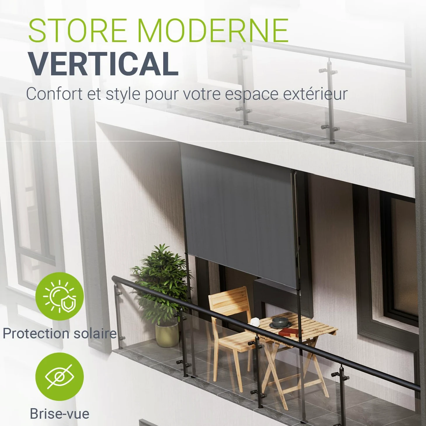 Juskys Store Vertical Barbados 200x310 cm - Store à Pince Extensible, Protection Solaire & Visuelle, Résistant aux Intempéries & UV, Déperlant - Gris