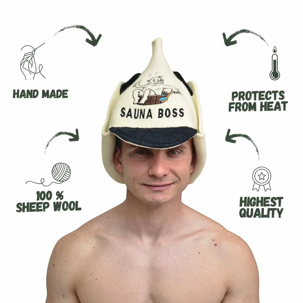 Chapeau de Sauna 'Sauna Boss Bucket' Blanc - 100% Chapeau en Feutre de Laine Biologique