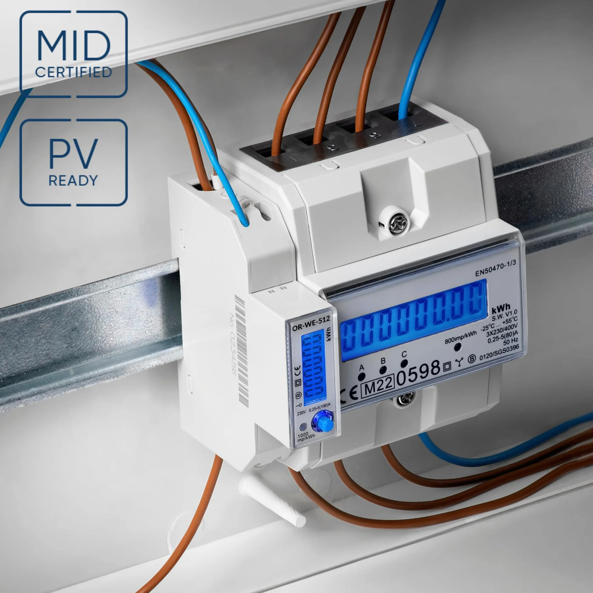 Compteur Electrique Triphasé 80A MID 230V/400V Écran LCD Rail Din 4,3 Module