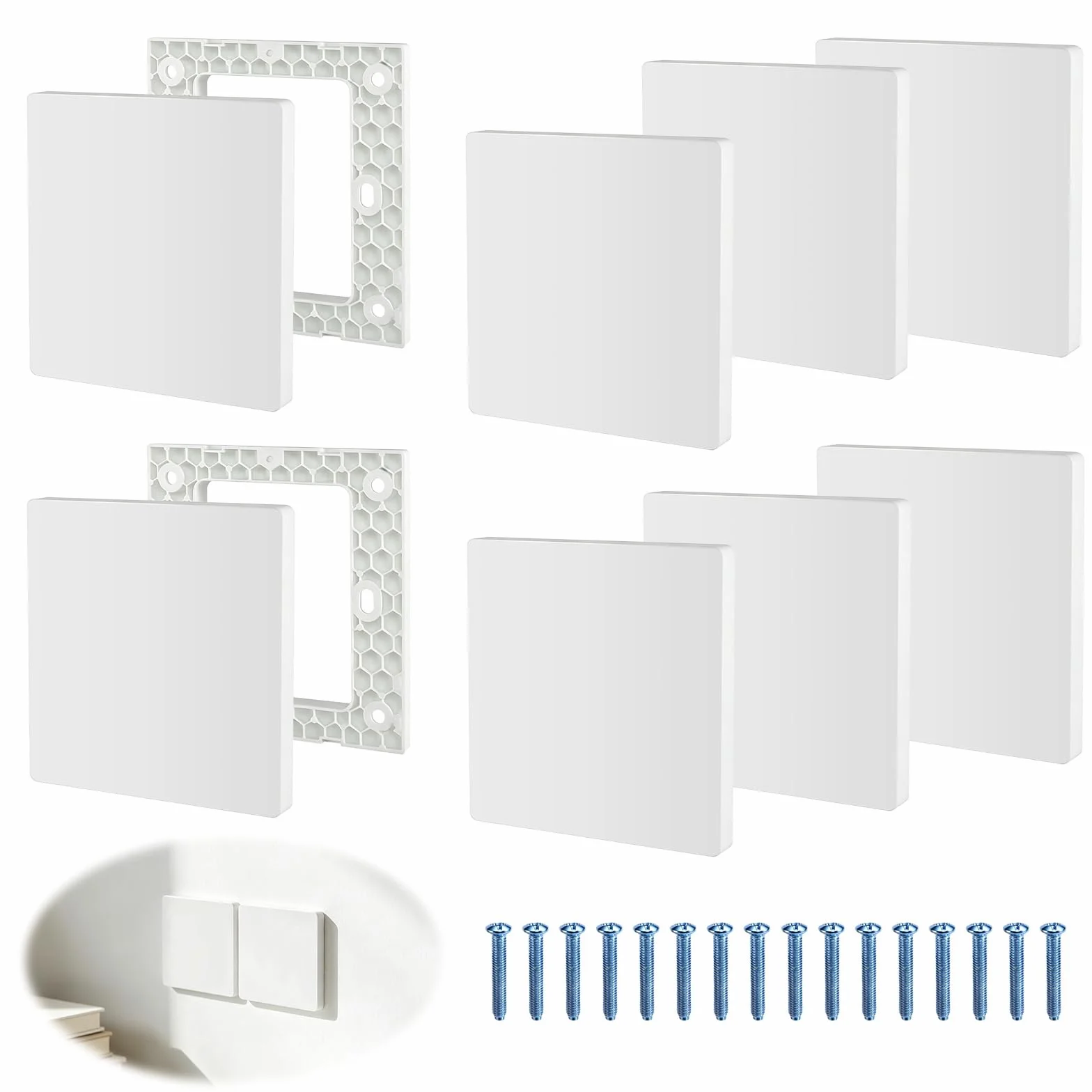 Lot de 8 plaques murales aveugles - Couvercle de prise - Cache aveugle - Boîtier encastré pour prises ou interrupteurs inutilisés