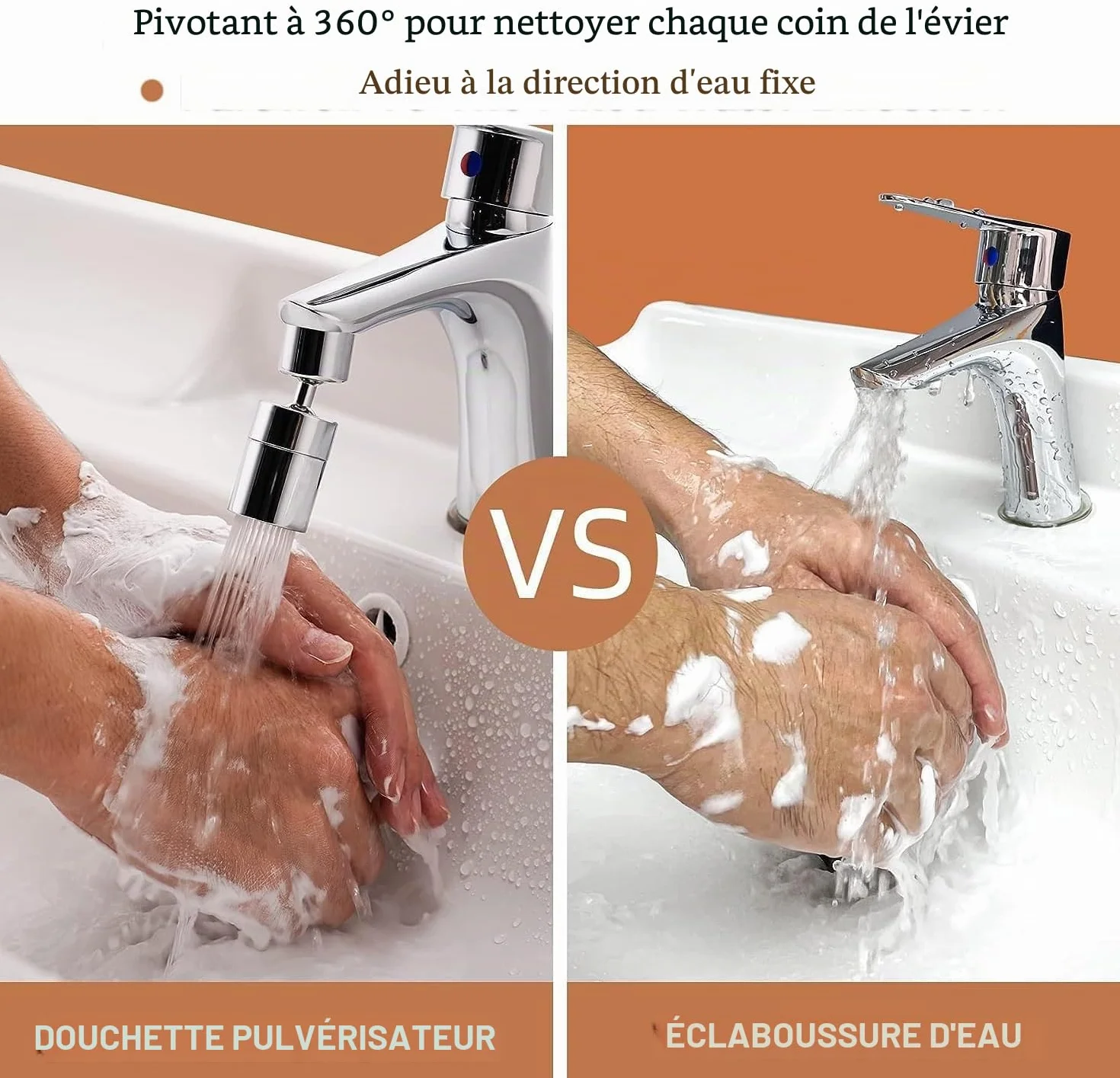 Aérateur de Robinet 360° Pivotant, 2 Modes Mousseur Robinet Economie Eau pour Évier Cuisine Salle de Bain