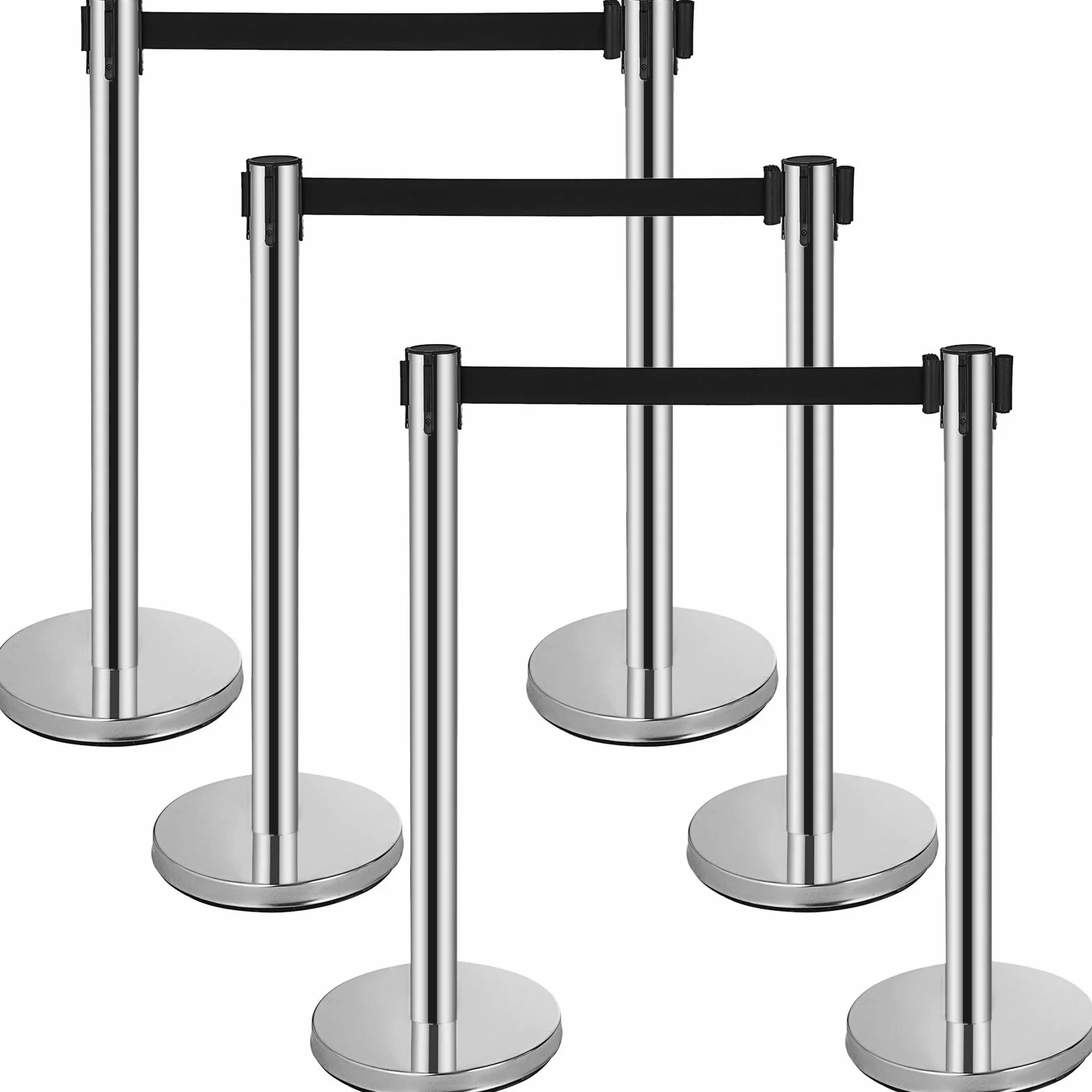 VEVOR Poteau de Guidage 6PCs 90 cm, Barrière de Balisage avec 3 Ceintures Rétractables pour Contrôle de Foules