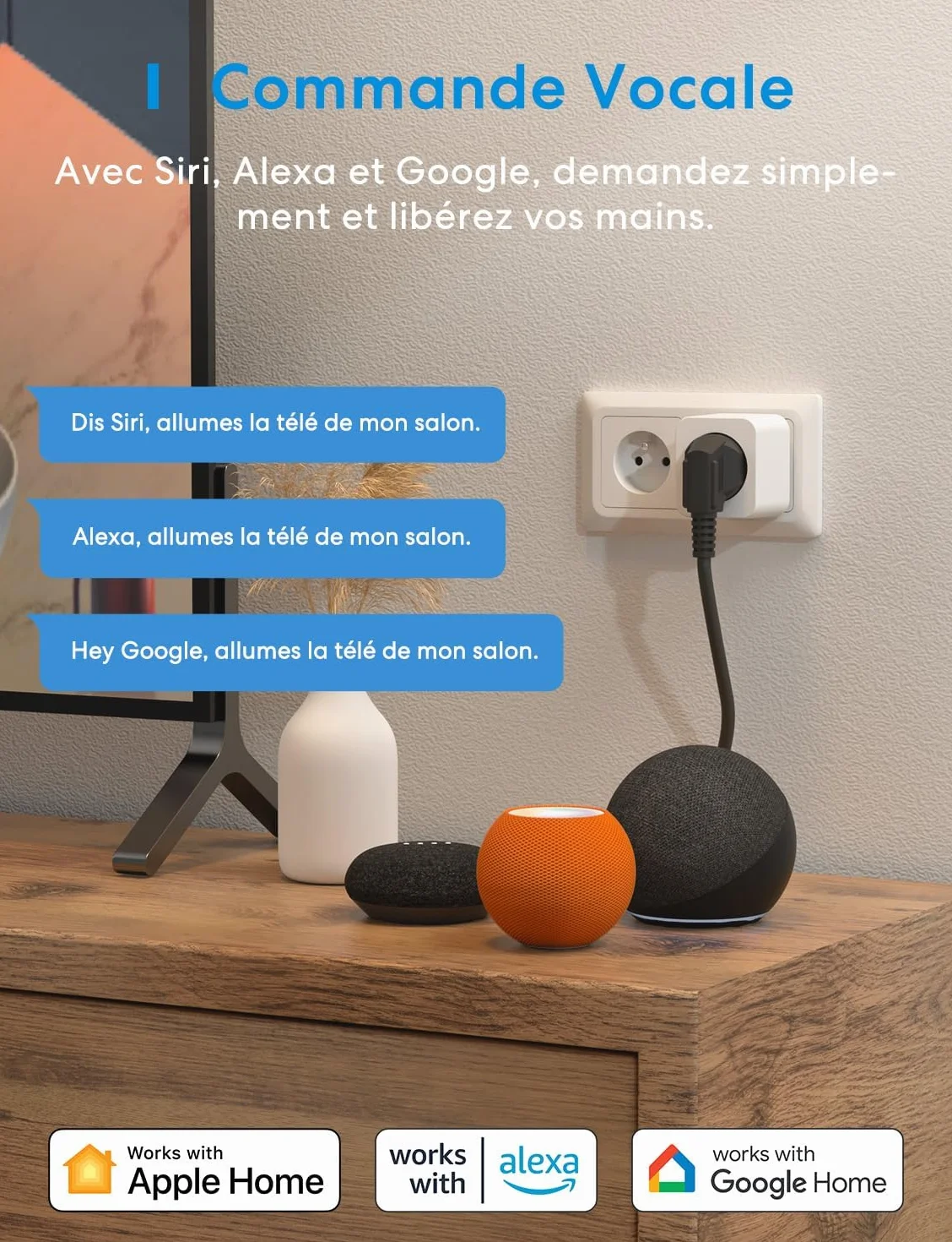 Meross Prise intelligente WiFi 16A compatible HomeKit Alexa Google Home lot de 2 avec mesure consommation énergie contrôle vocal