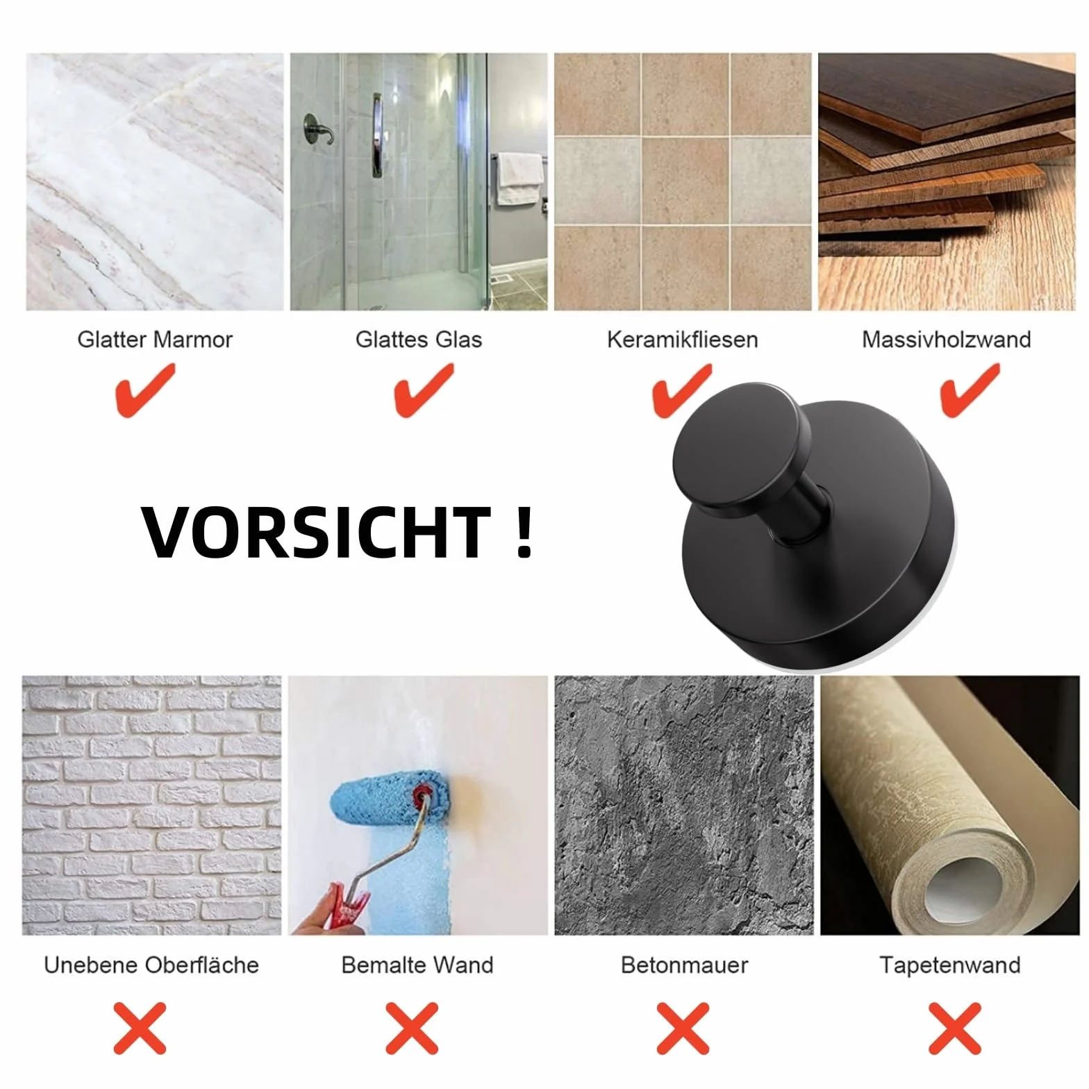 Crochets à ventouse détachables sans perçage en acier inoxydable pour cuisine salle de bain