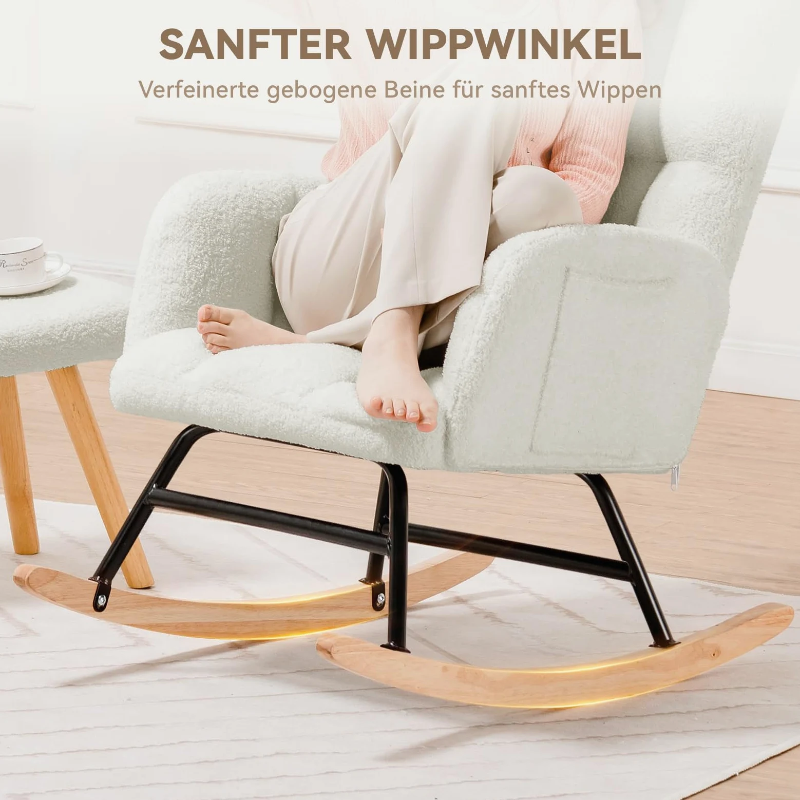 Comhoma Fauteuil à bascule avec tabouret, fauteuil relax en peluche de style oreillette, fauteuil à bascule pouvant supporter jusqu'à 150 kg, chaise longue de jardin pour la chambre à coucher, le