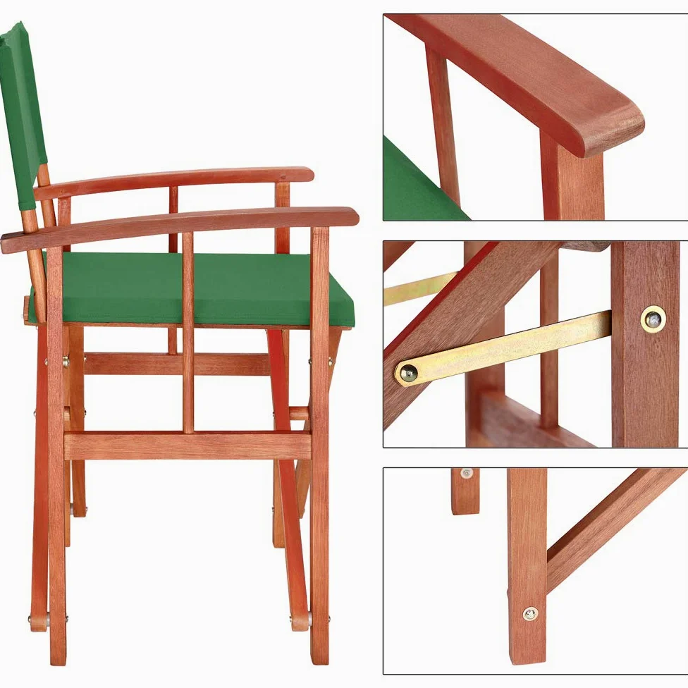 CASARIA Cannes Lot de 2 chaises de directeurs en bois | Certifié FSC | Bois d'eucalyptus | Meubles de jardin pliables pour intérieur et extérieur | Jardin pliable Pop Up Camping Pêche | Vert