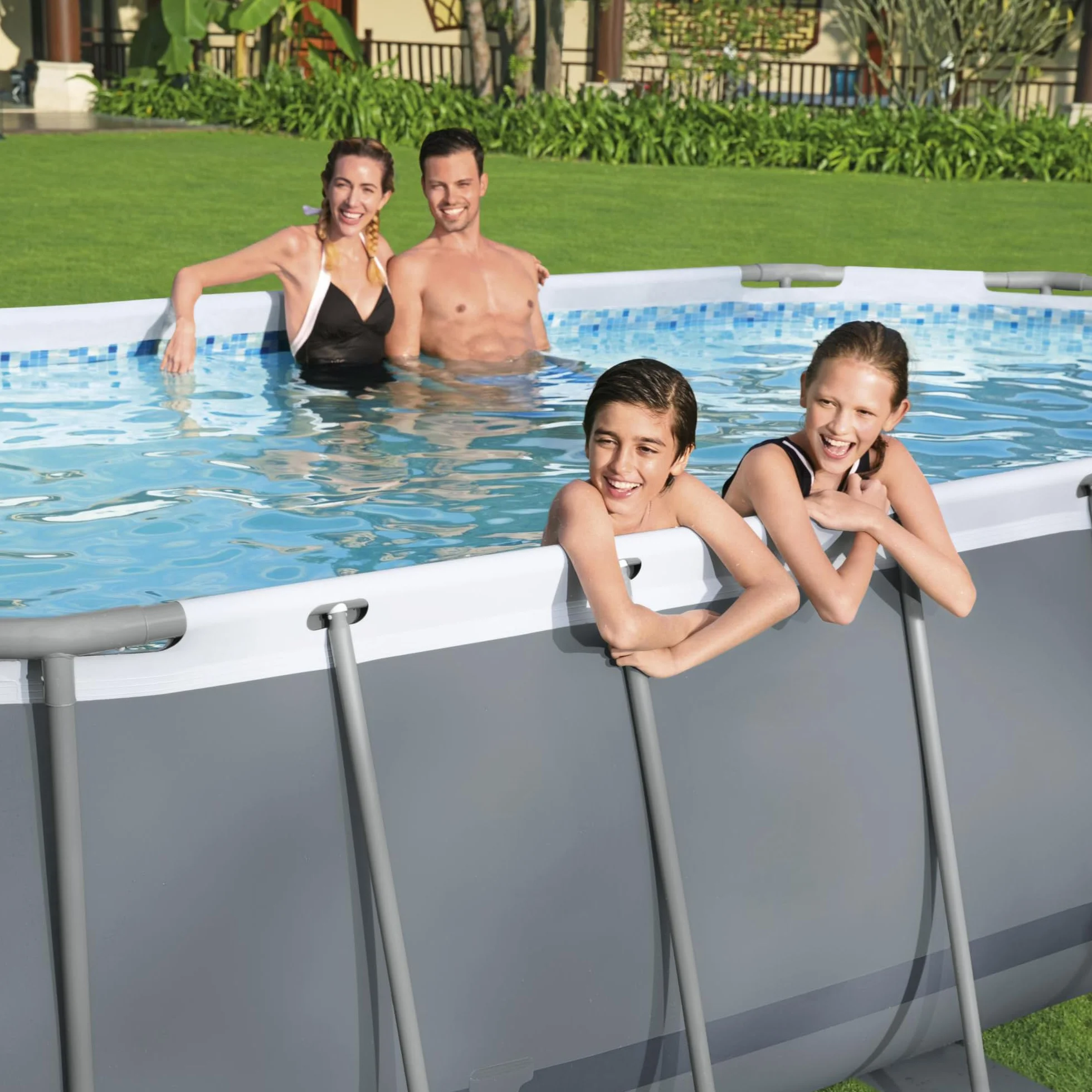 Bestway Power Steel Frame Pool Set 305 x 200 x 84 cm gris ovale