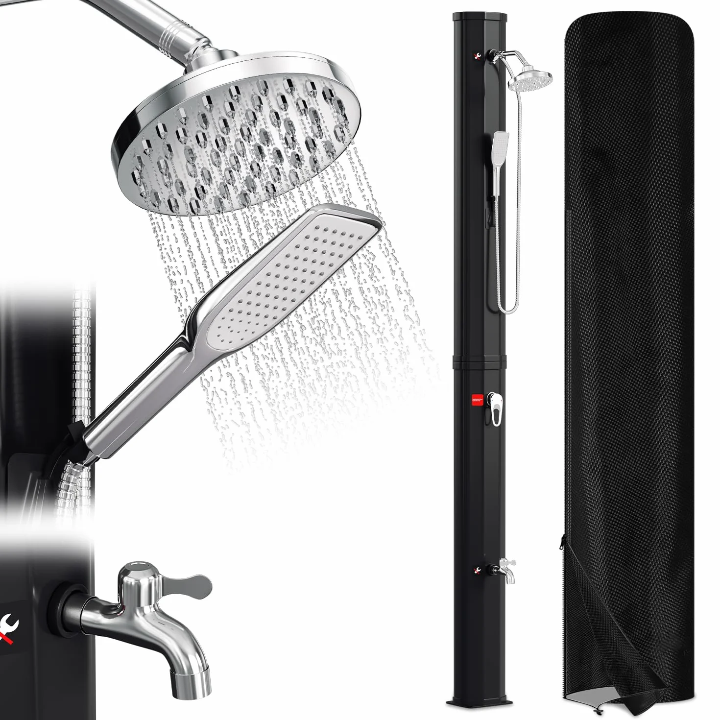 Herrselsam Douche Solaire de Jardin 40 l avec Capot de Protection Eau Chaude 60 °C sans Raccordement Électrique