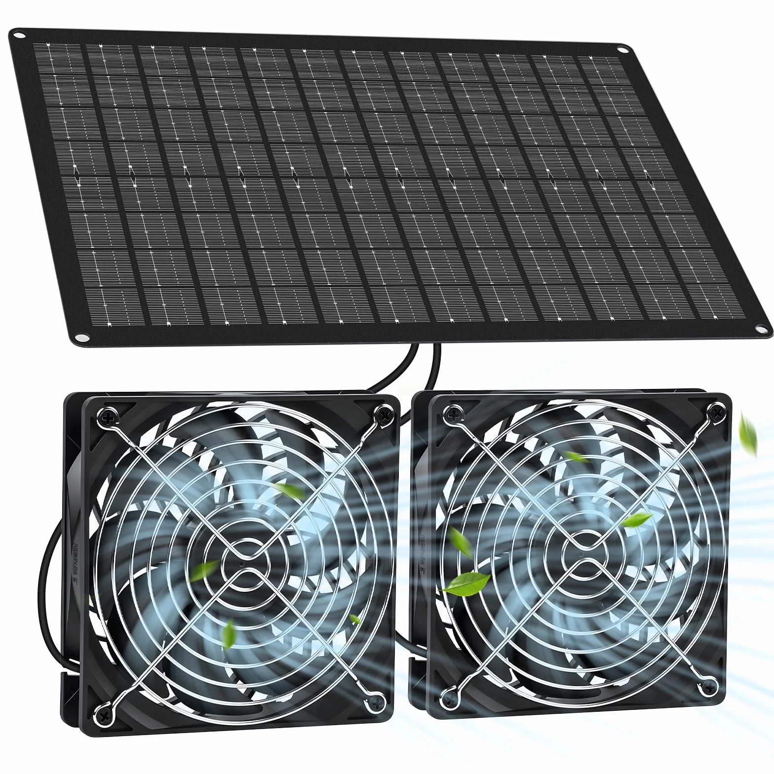 Ventilateur Solaire 15W Résistant aux Intempéries Double Ventilateur Extracteur d'air Solaire pour Serres
