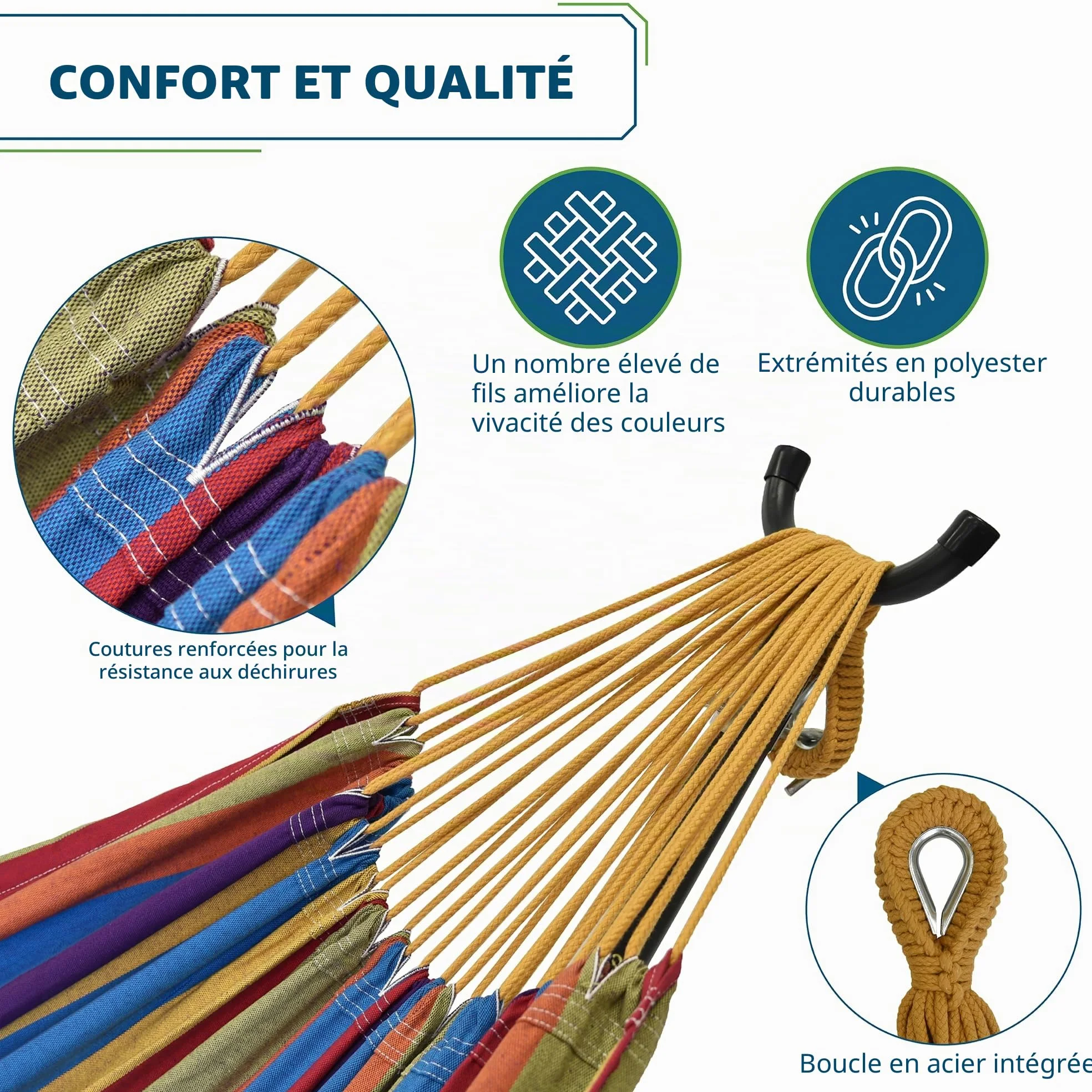Vivere C8SPCT-20 Double hamac Coton avec Solide Support en pin - Tropical