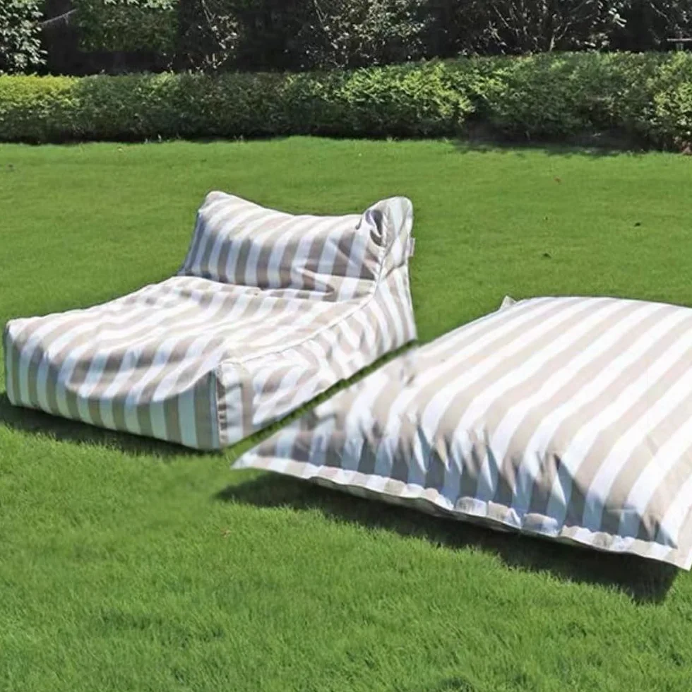 SXBCyan Housse Flottante pour Pouf (sans Rembourrage) Fauteuil Pouf de Piscine, Housse de Bean Bag Oxford rayée pour Adulte pour Plage Jardin(Light Khaki-Stripe)