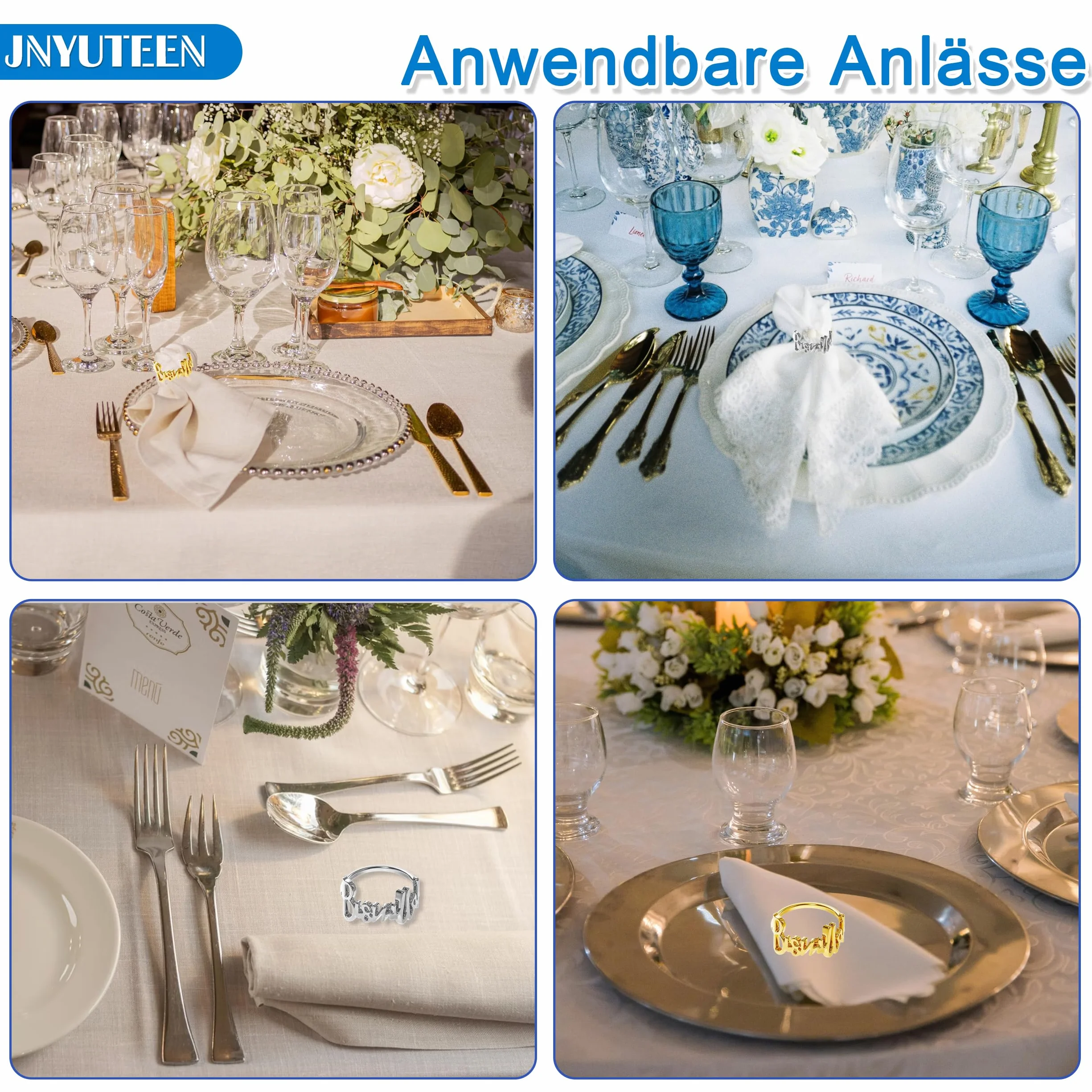 Anneaux de Serviette Bismillah Métal Or Argent Ramadan Banquet Mariage