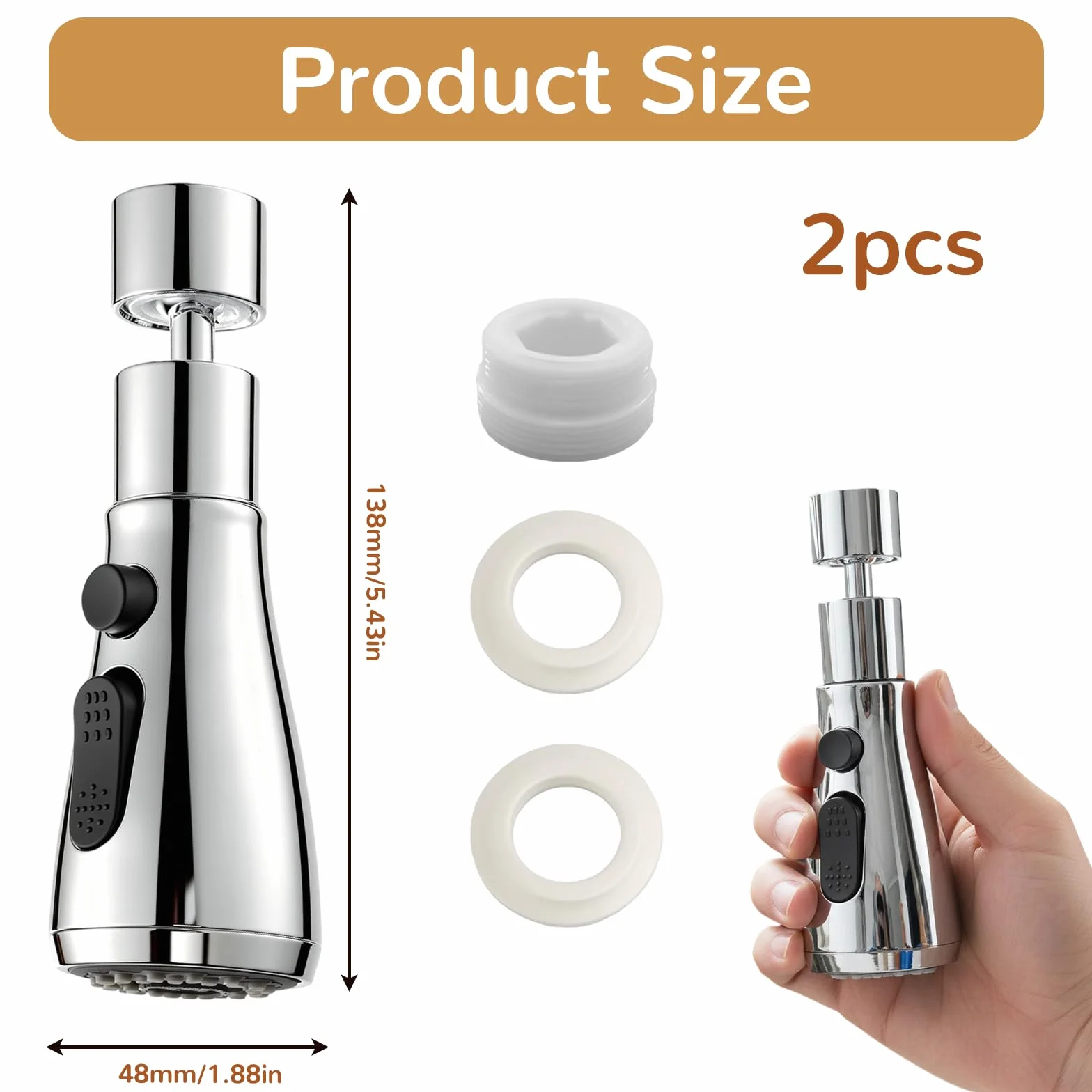Robinet Cuisine 360 Degres Douchette, Embout Multifonction 3 Modes, Adaptateur Universel Orientable