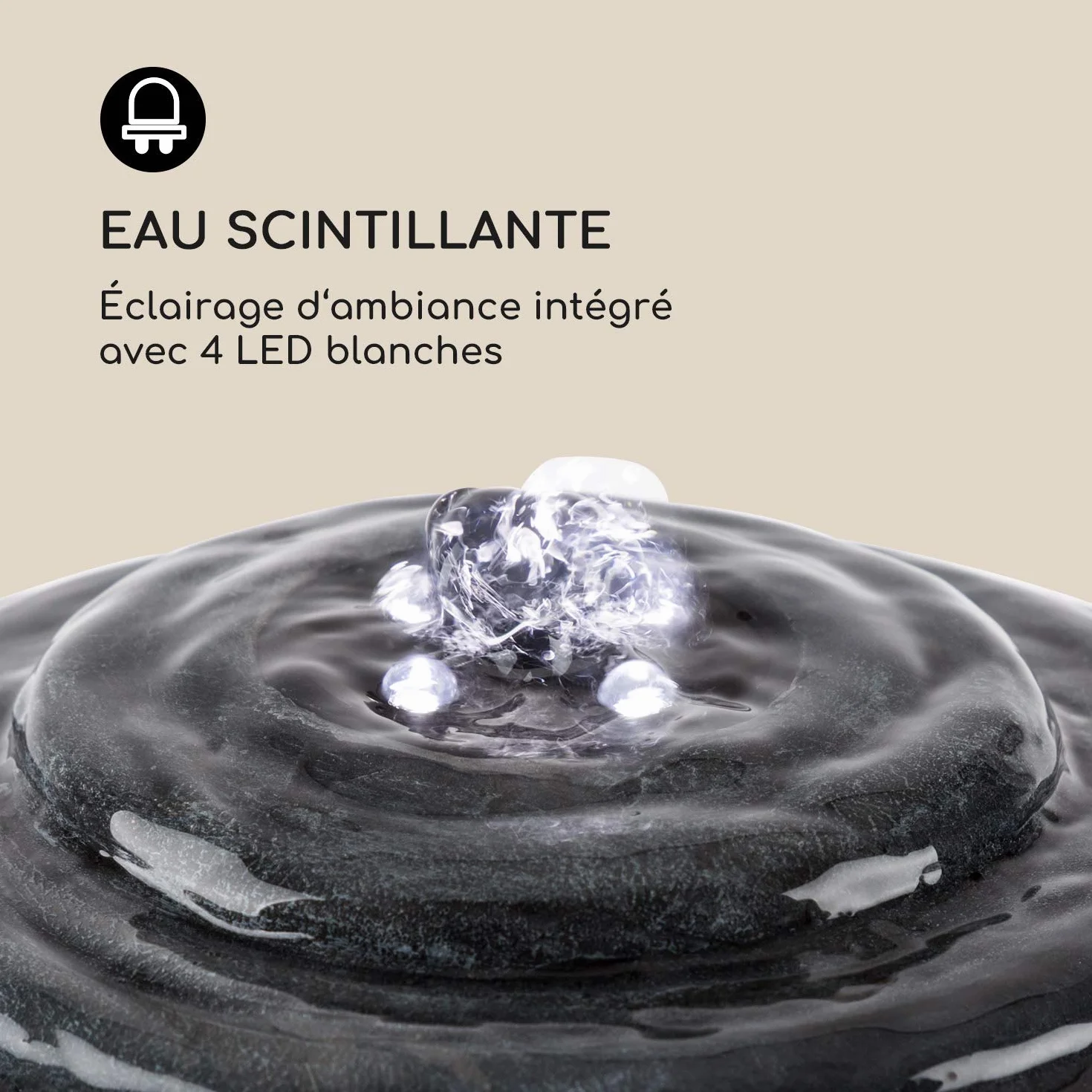 Blumfeldt Liquitorre XL Fontaine Solaire de Jardin Pompe 200 l/h IPX8 Panneau Solaire 2W 300 cm² Batterie 3,7 V 2 Ah Polyrésine