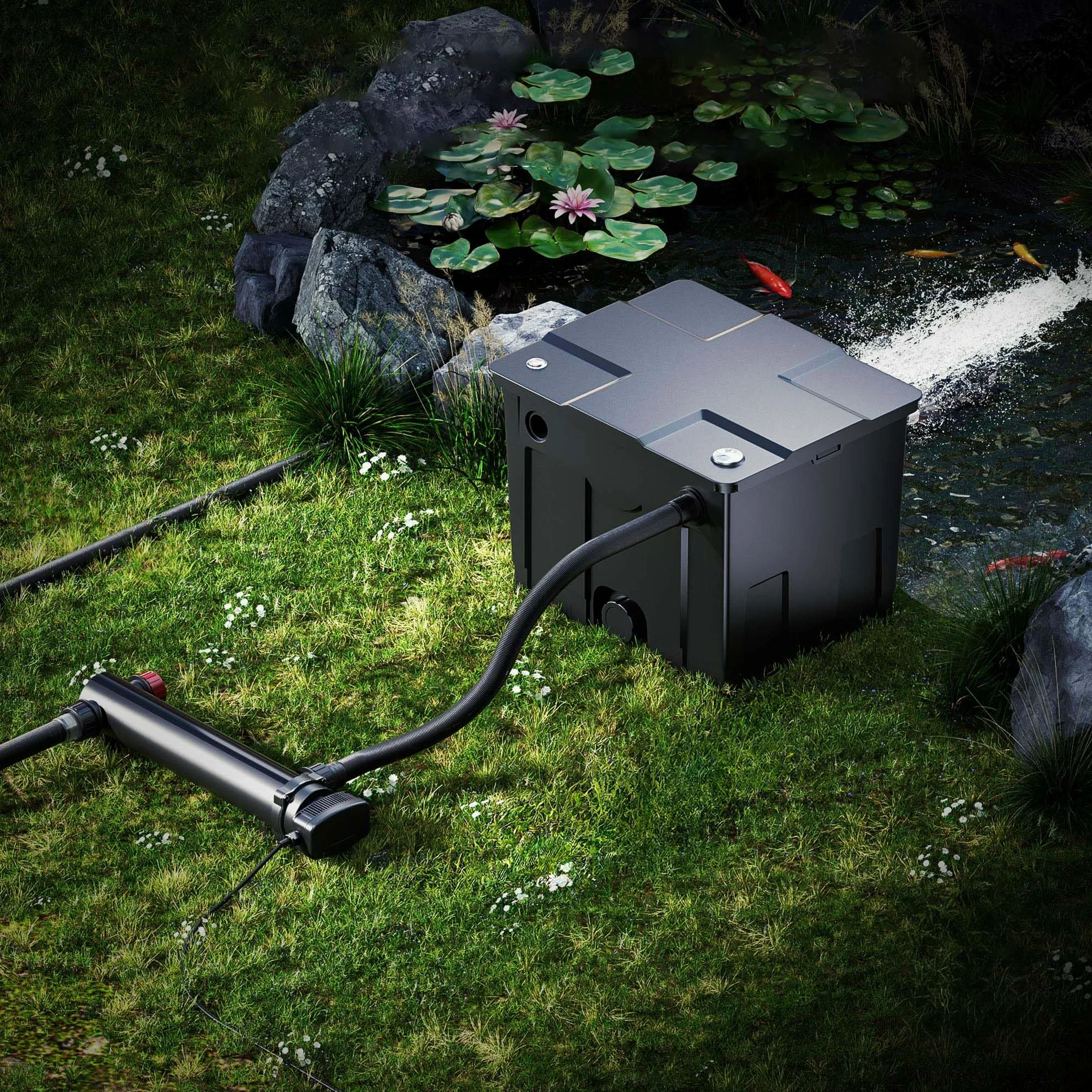 SunSun Kit complet: CBF-350 Filtre de bassin jusqu'à 12000 L Biologique, CUV-336 lampe uv UVC Clarificateur avec 36 Watt Puissance UV-C