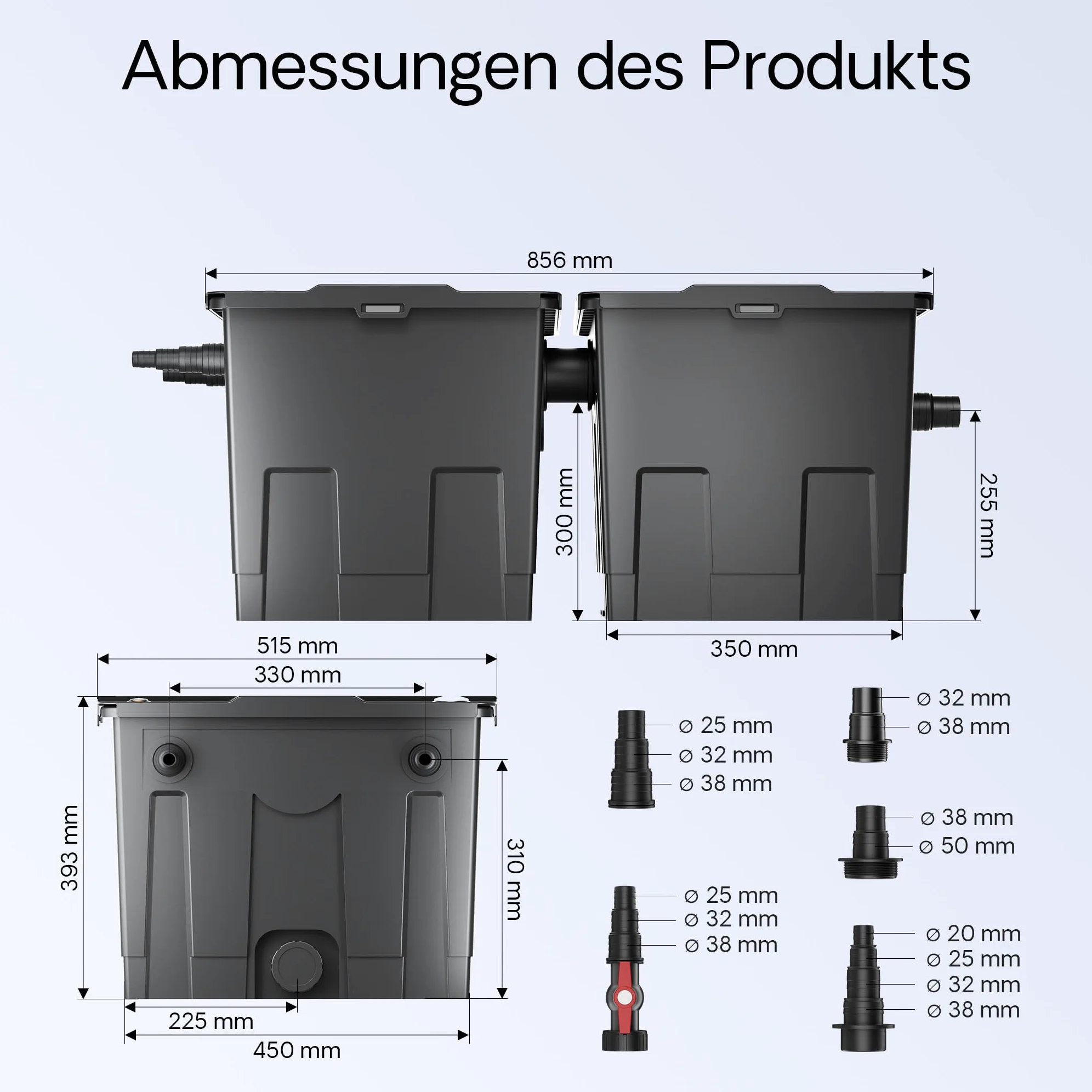 SunSun Kit complet: CBF-350B Filtre de bassin jusqu'à 60000 L Biologique, CUV-324 lampe uv UVC Clarificateur avec 24 Watt Puissance UV-C