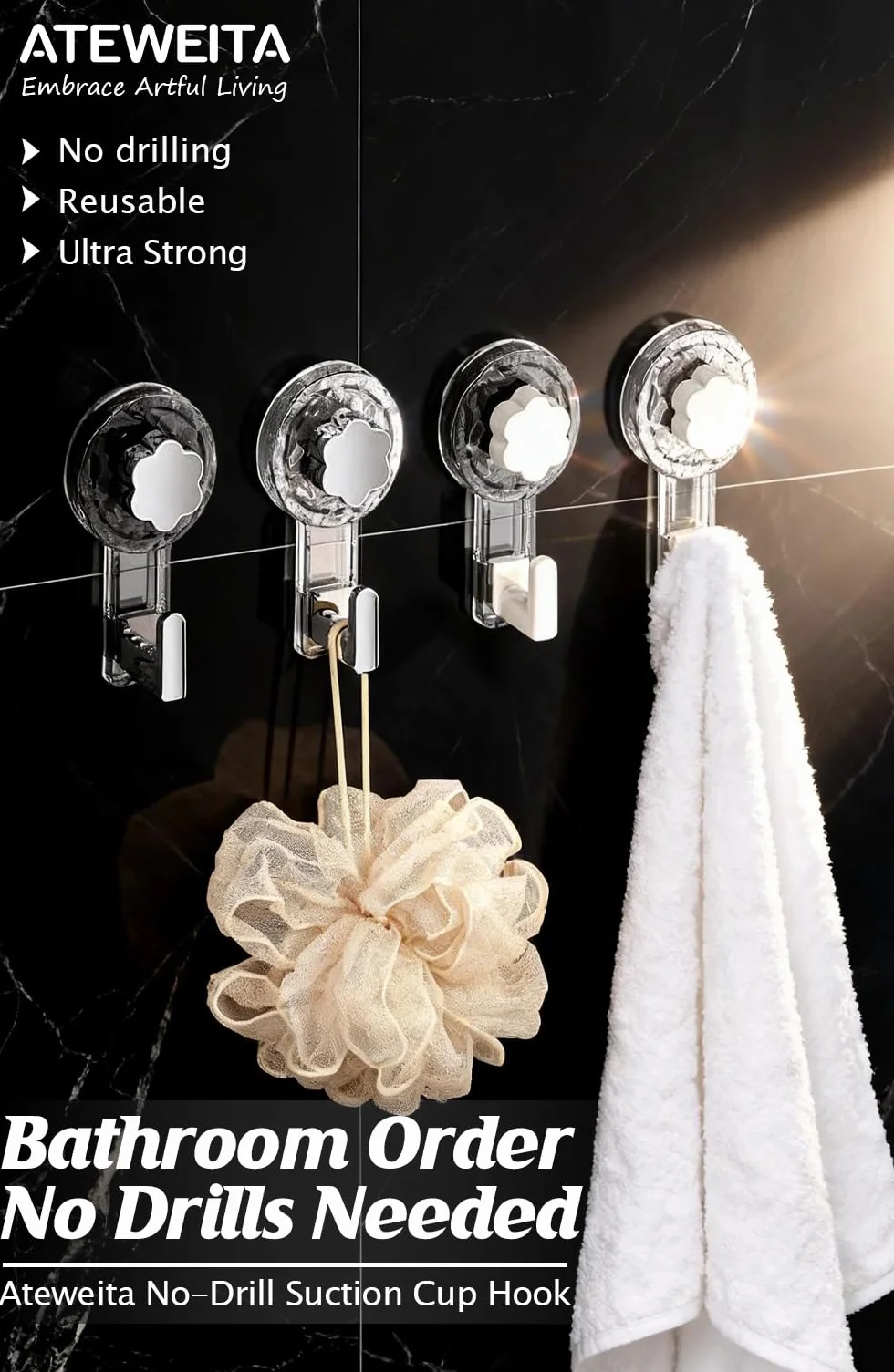 Crochet Ventouse Salle De Bain Mural, Porte Accroche Serviette Sans Percage, Sxtra Forte Suction Hooks Douche Cuisine