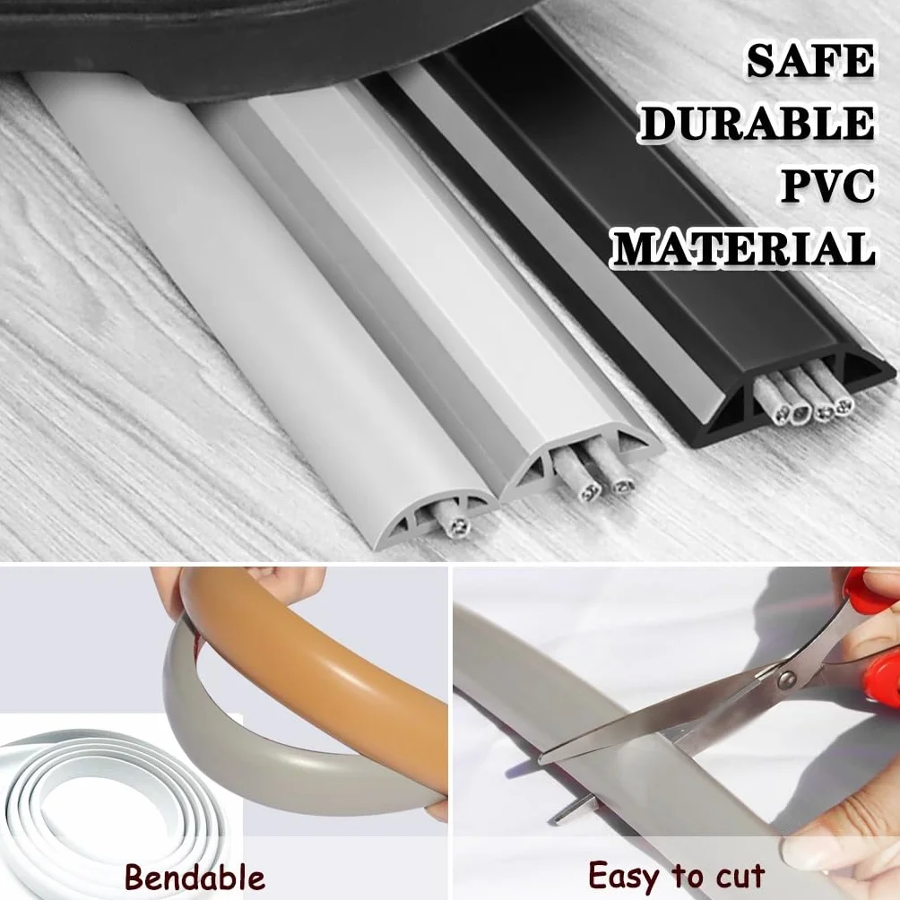 Passe Câble Sol PVC 2 cm Cache-câble Plancher Facile à Installer Light Brown 3.3 ft