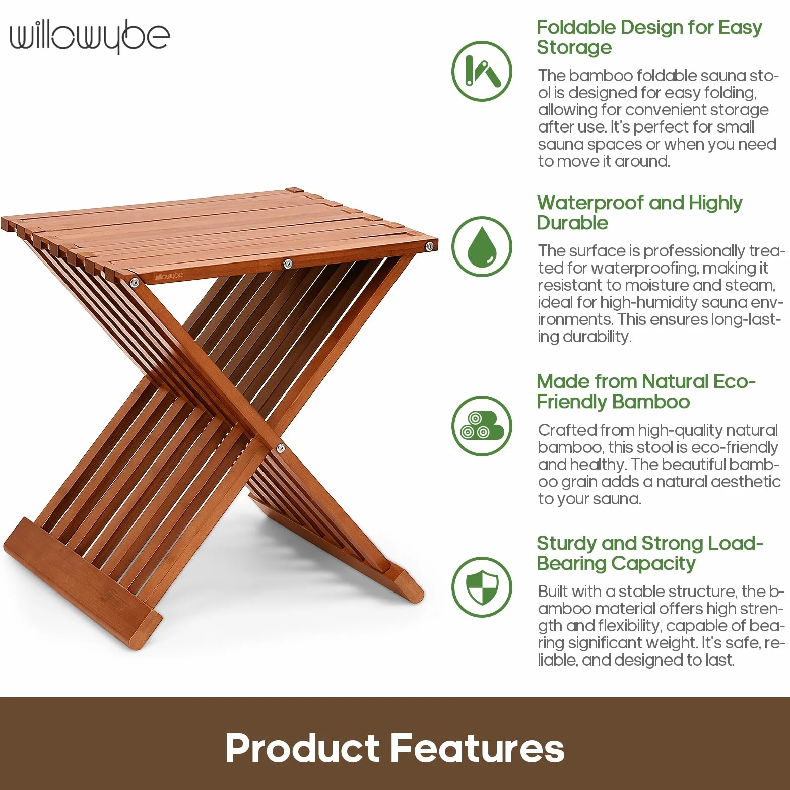 WILLOWYBE Chaise de sauna en bois