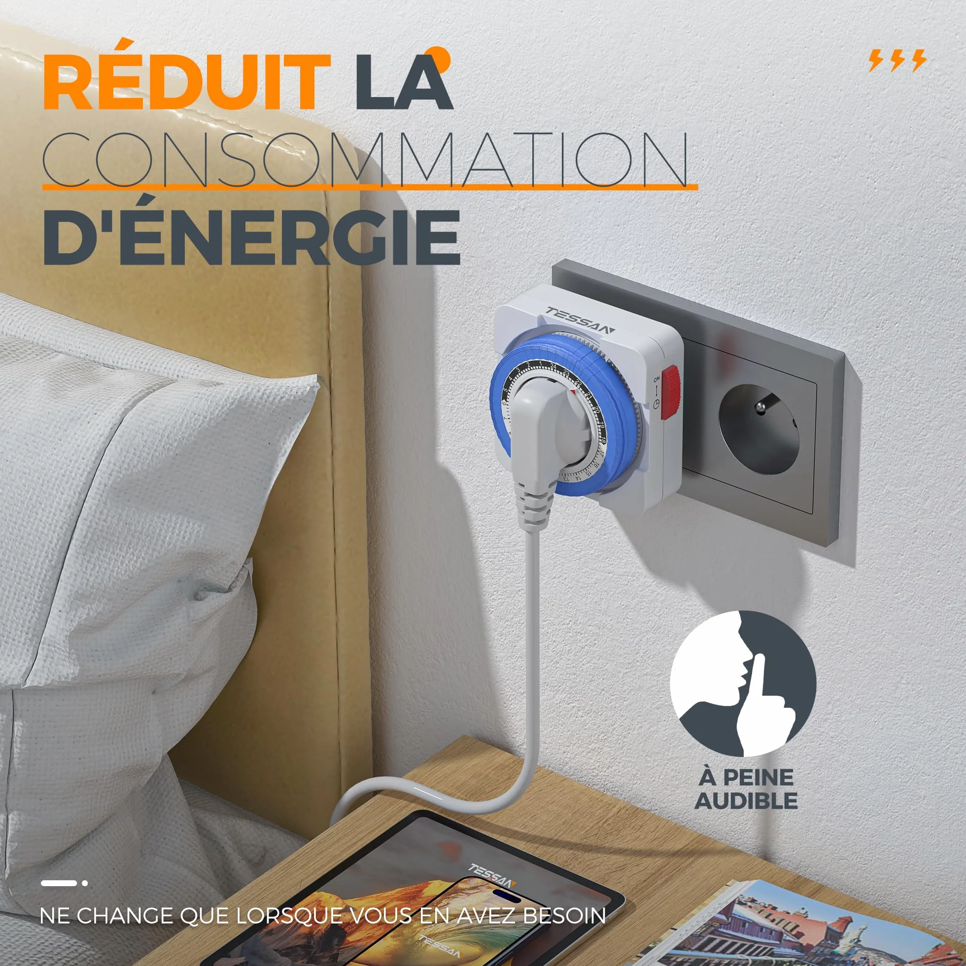 TESSAN Prise Minuteur Programmable 24 Heures 3680W 96 Segments Intervalle 15 Minutes