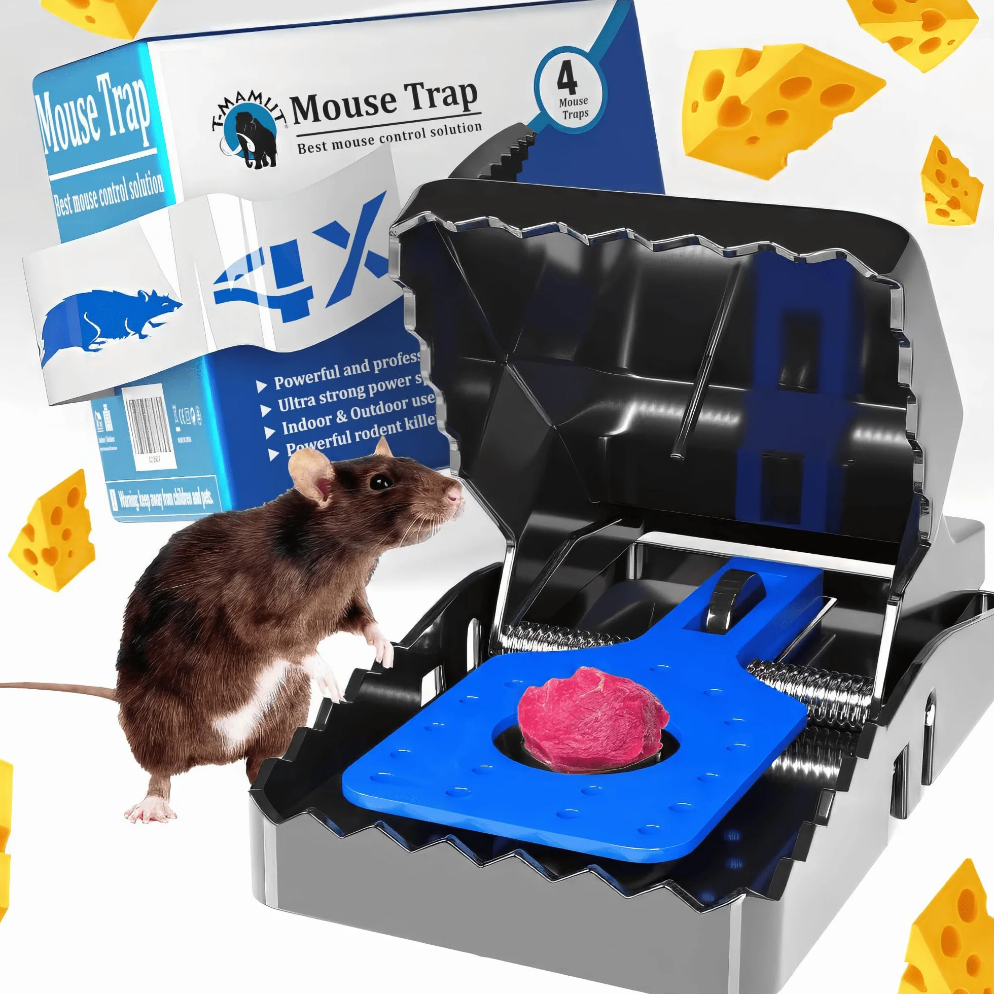 T-MAMUT Piege A Souris XXL 21cm 4 Pièges pour Grands Rats Professionnel Réutilisable Très Puissantes Piège à Rats pour Intérieur Et Extérieur Piège à Souris Piège à Rat Et Rongeurs Petits Rongeur