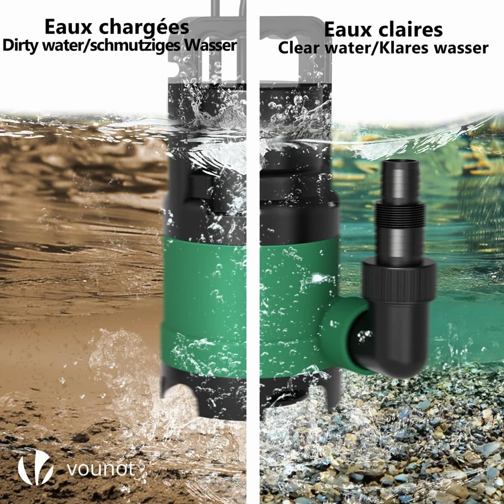 VOUNOT Pompe d'évacuation submersible IPX8 8000L/H 7M 10M
