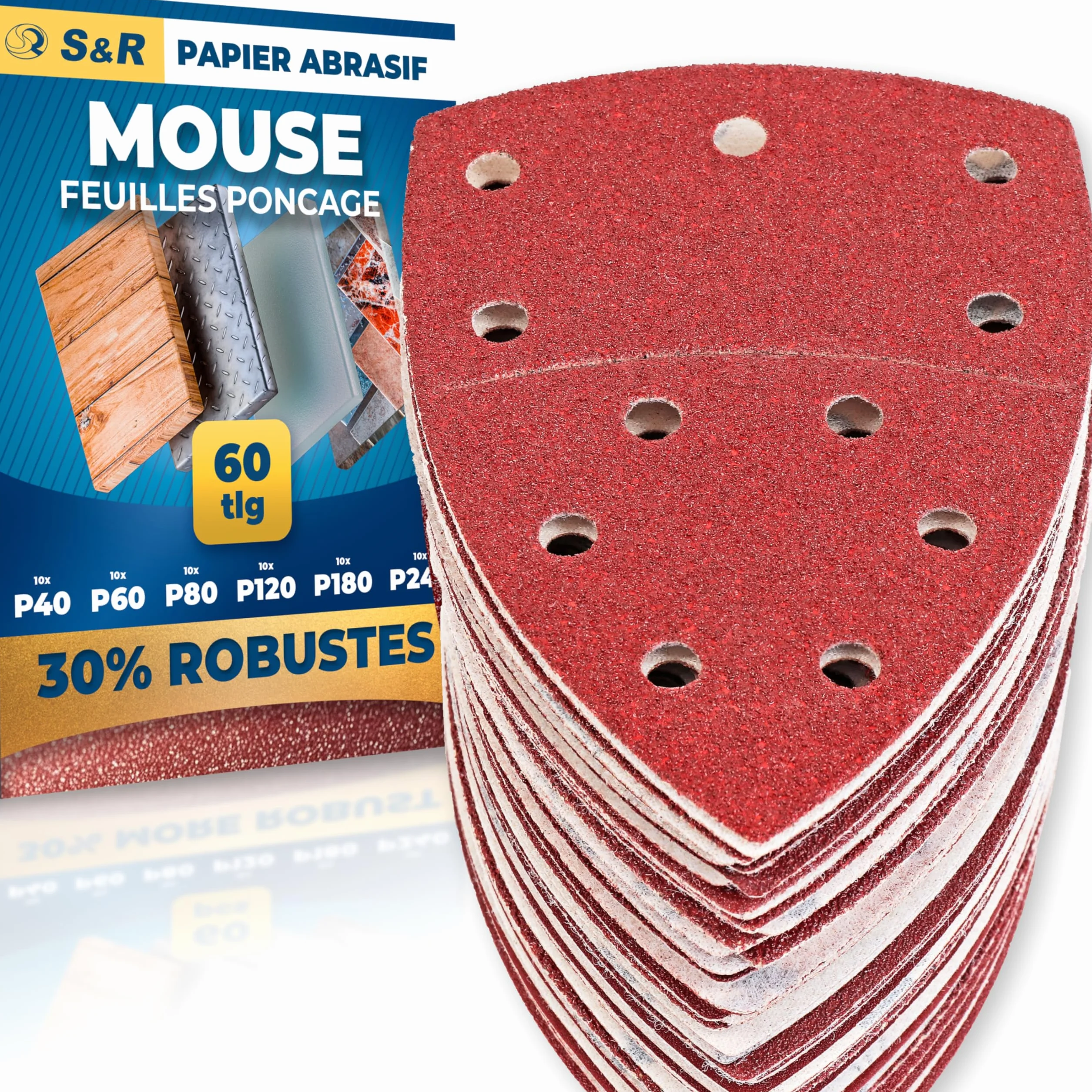 S&R Papier Abrasif Ponceuse Triangulaire Delta 105mm Grain P40/60/80/120/180/240