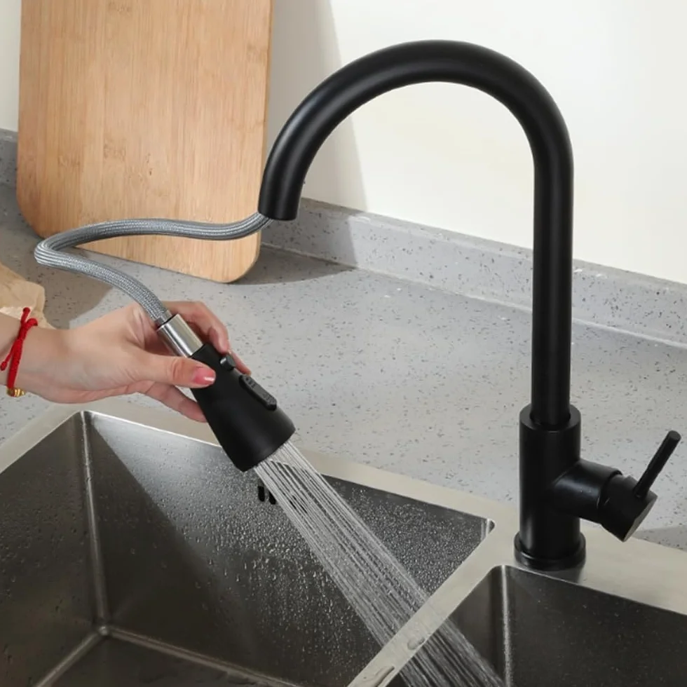 Embout Robinet Cuisine 360° Rotatif 3 Modes Douchette Évier avec Adaptateur FM22 Noir