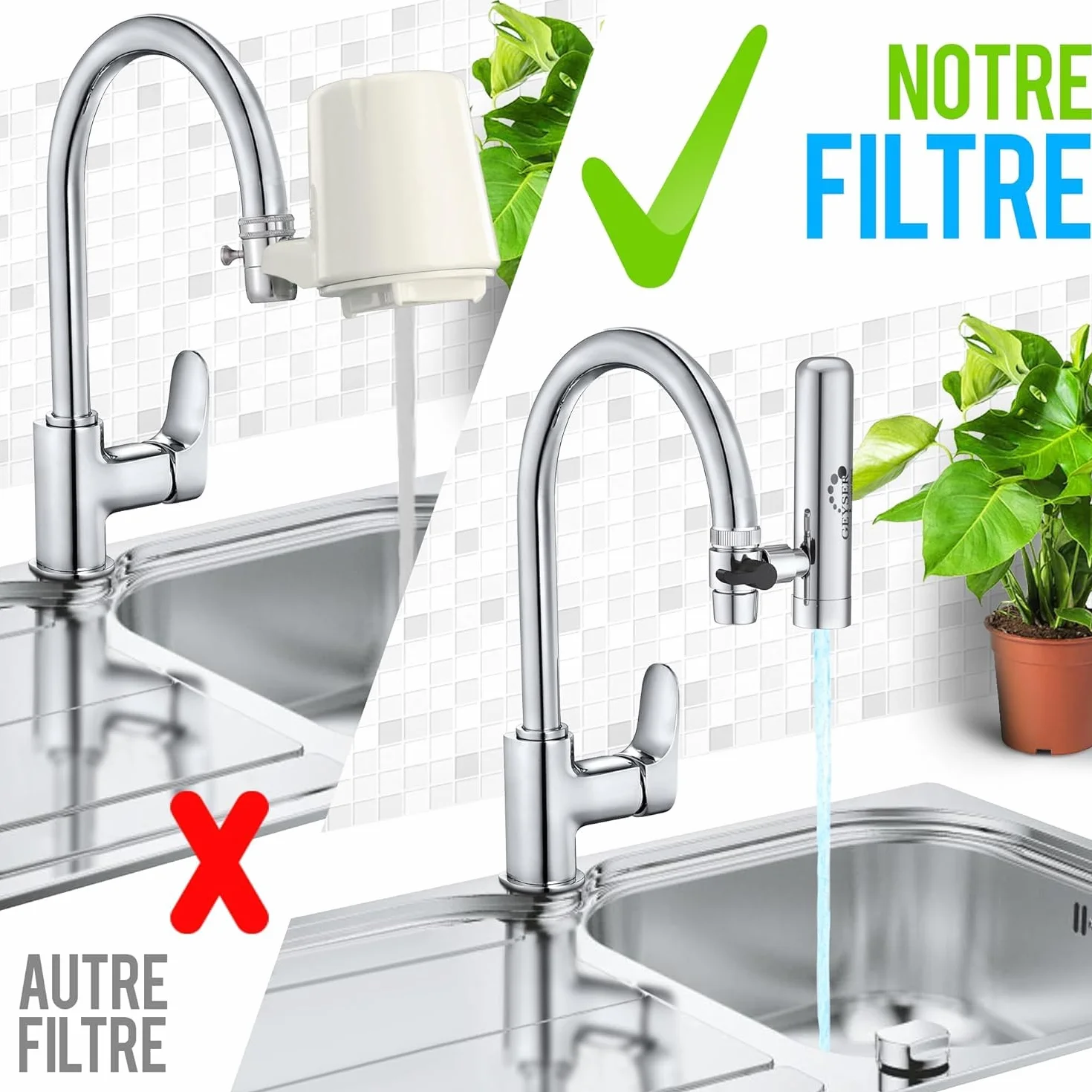 GEYSER EURO Filtre à Eau pour Robinet 3000L Système Cartouche Aragon Réduit Métaux Lourds Chlore Bactéries Pesticides