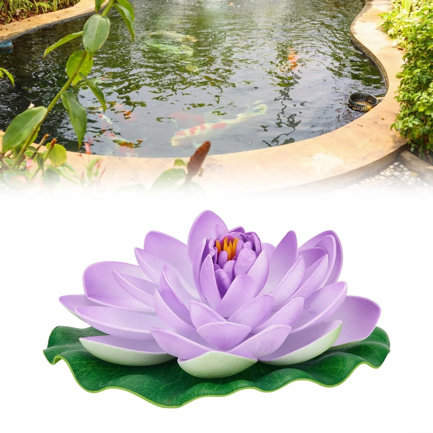 Fleur de lotus flottante artificielle de 17,8 cm - Grand nénuphar pour tampons, étang, piscine, décoration de jardin, aquarium, maison, mariage - 1 pièce - Blanc (jaune)