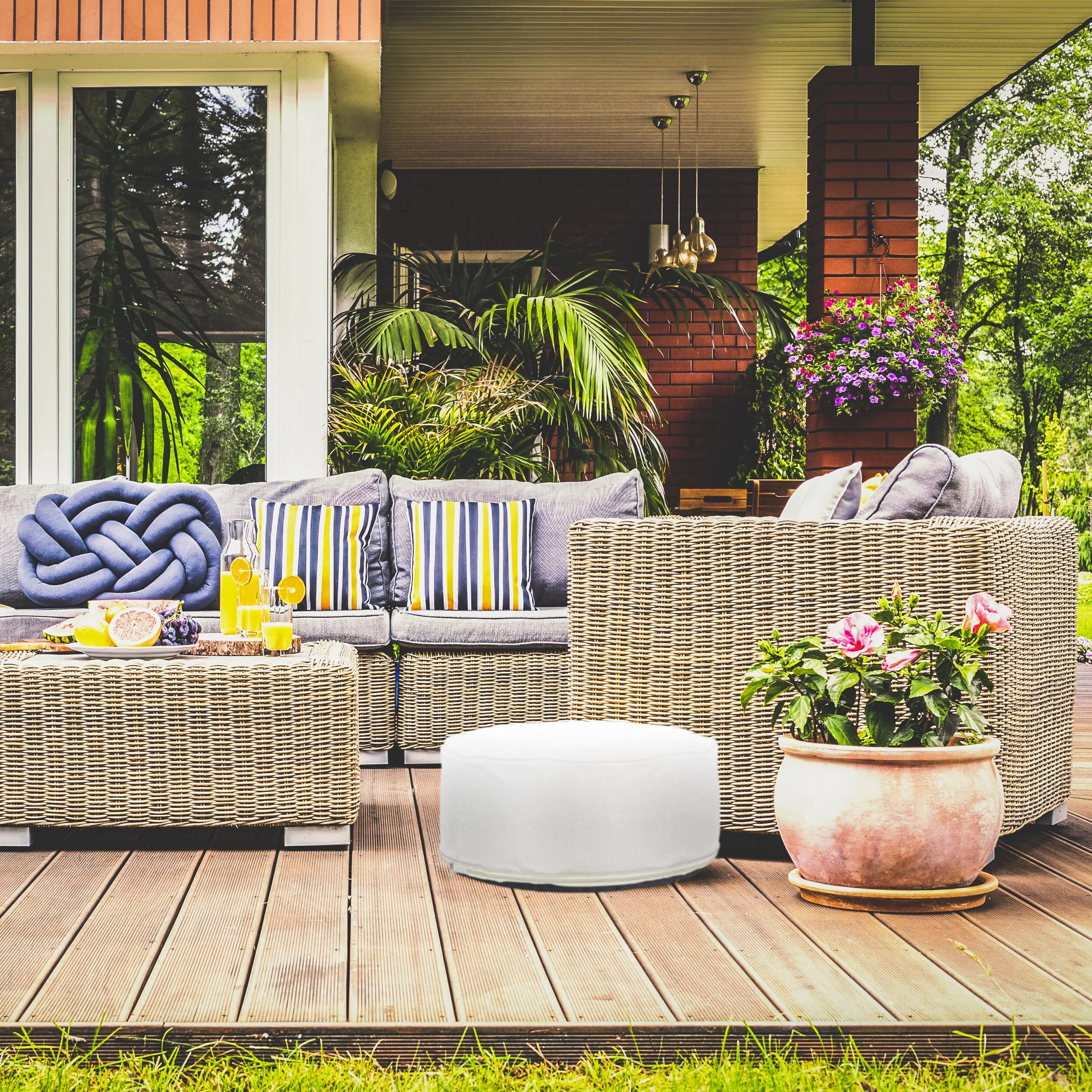 Relaxdays Pouf Gonflable, Tabouret Rond, H x D : 26 x 56 cm, pour extérieur (Jardin, Balcon, Camping), crème