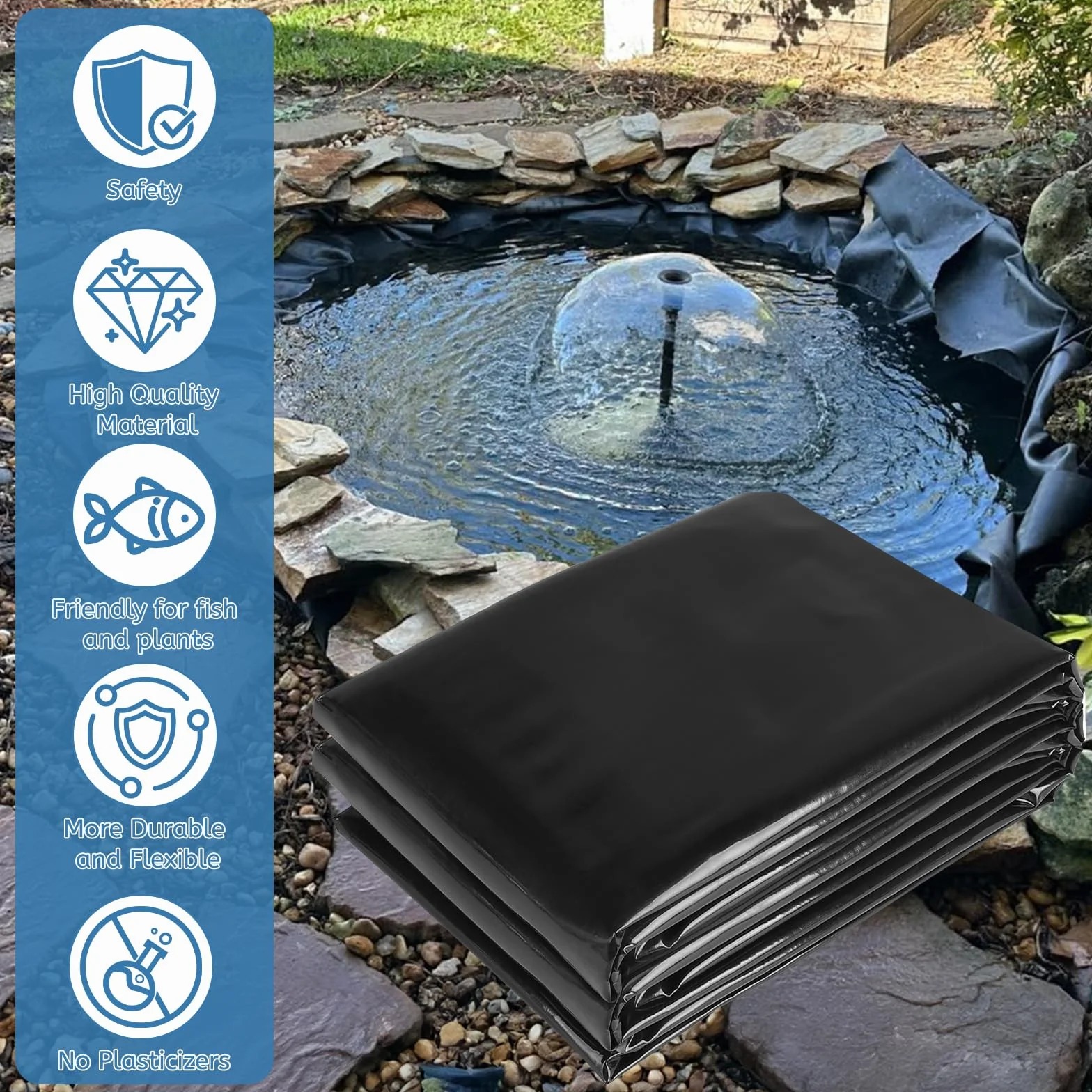 Bâche pour Bassin PEHD 3x3m Noir 0,5mm Épaisseur Résistante aux UV