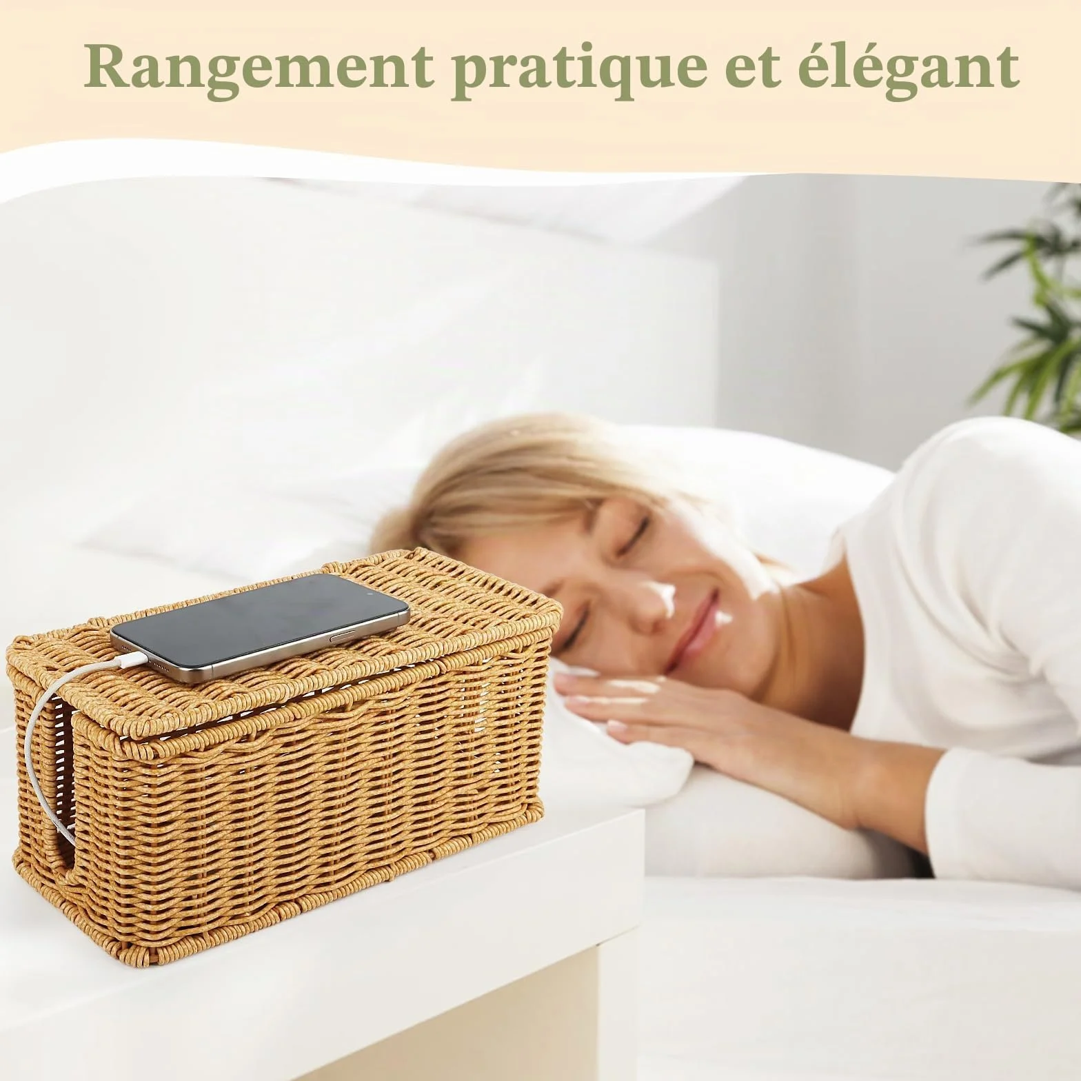 Boîte de Rangement pour Câbles en Rotin 31,5 x 13 x 13 cm