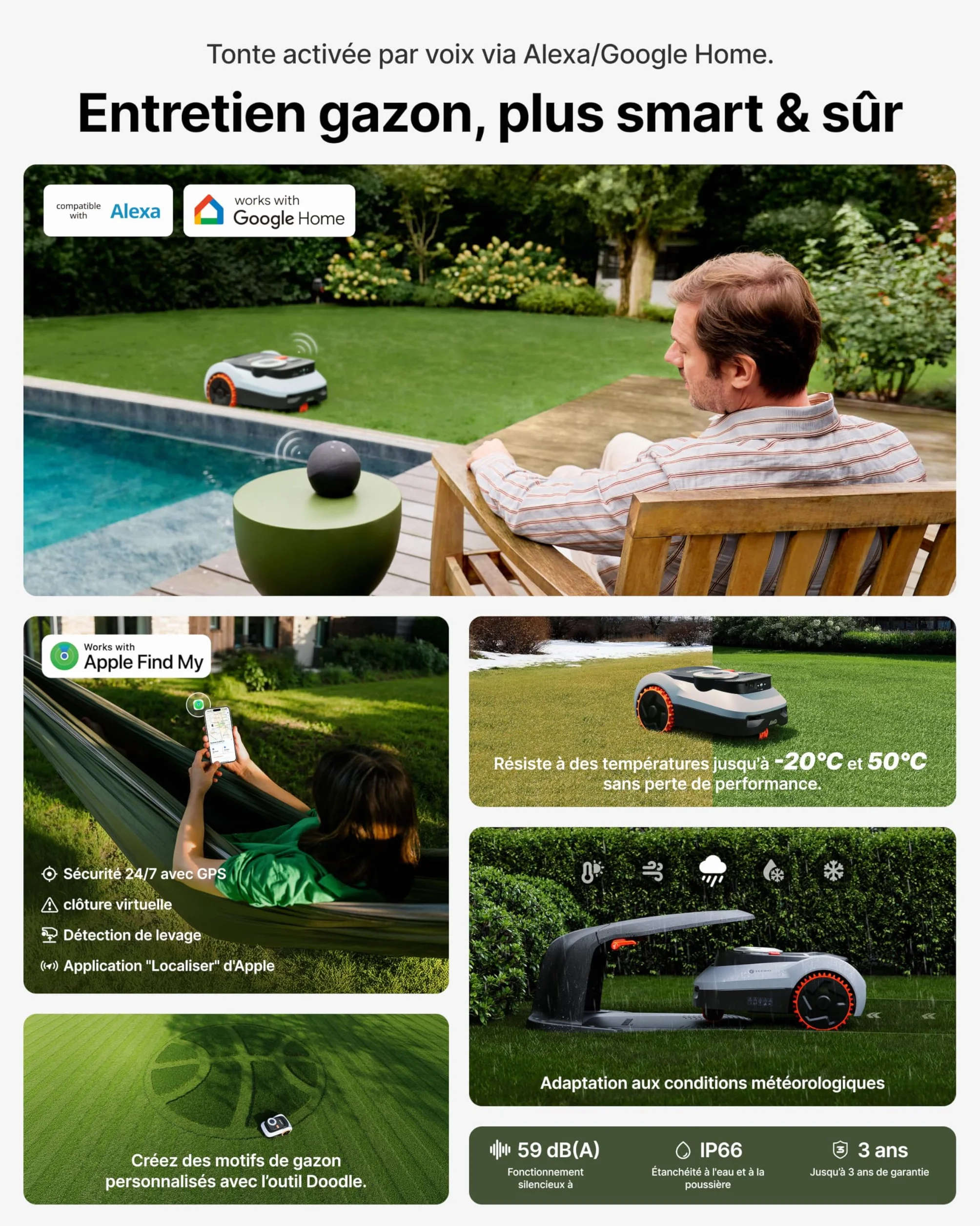 Segway Navimow i210 LiDAR Pro Robot Tondeuse avec Garage M, Navigation LiDAR+Vision+RTK, Xero-Turn AWD, 55% pente