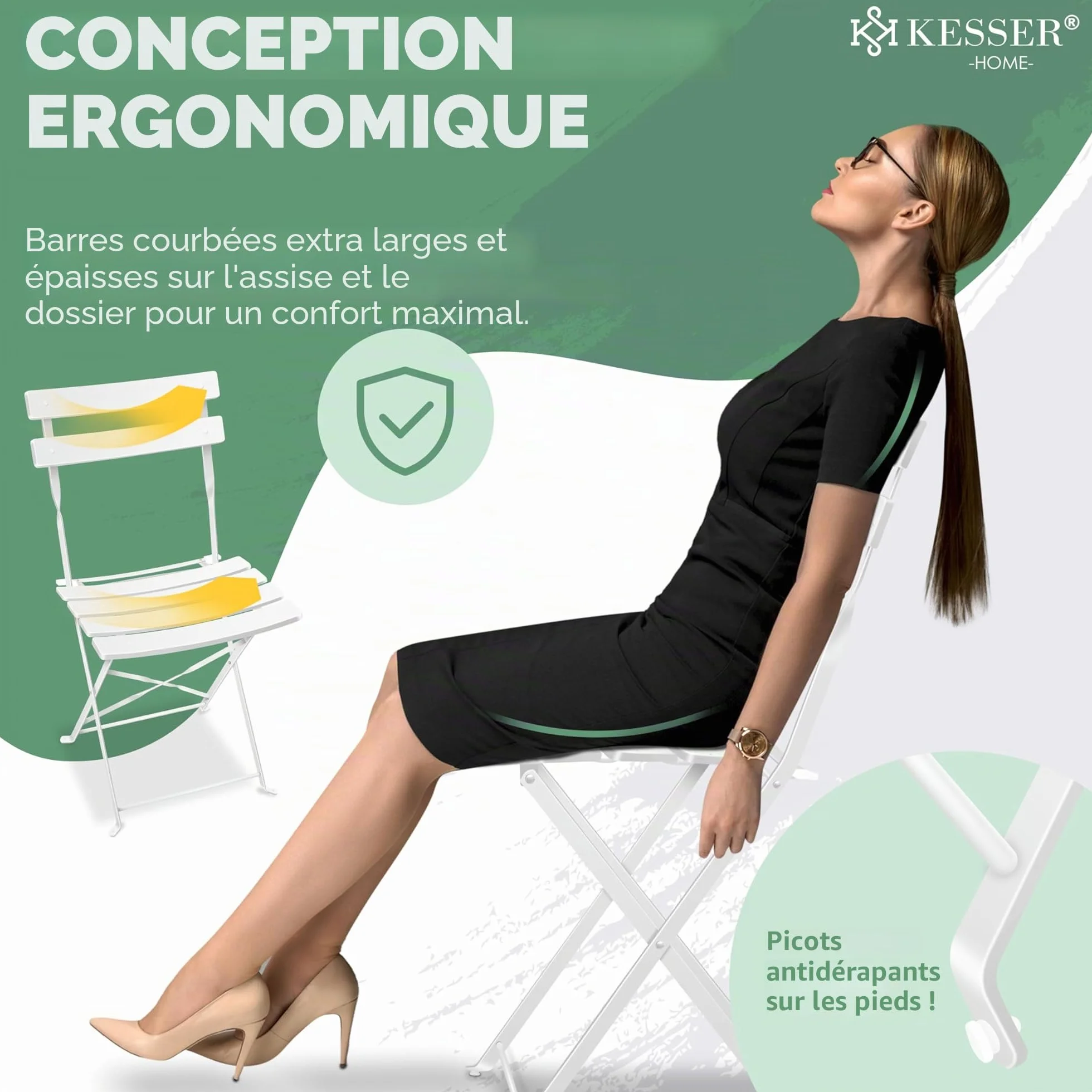KESSER Salon de jardin métal 1 table 2 chaises pliantes blanc balcon