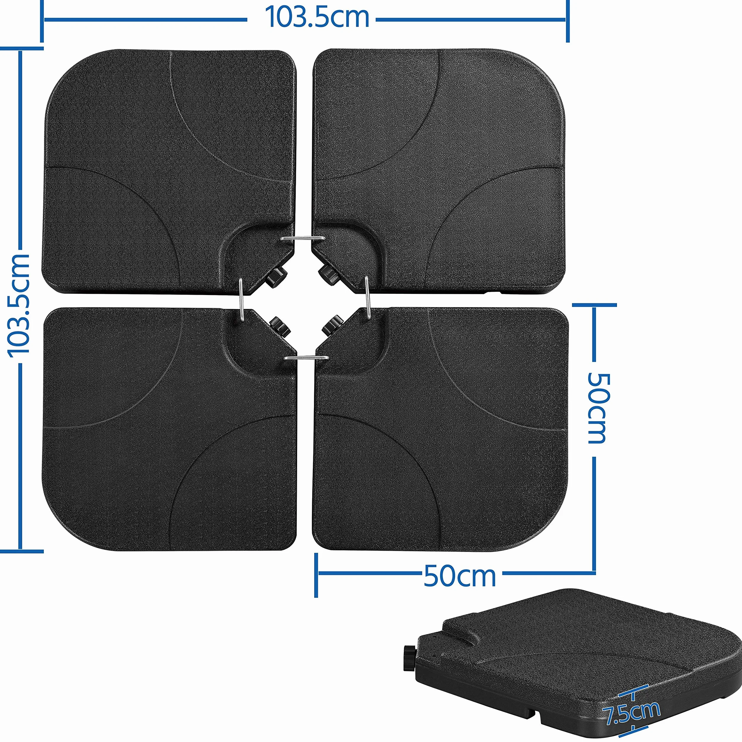 Yaheetech Lot de 4 Dalles carrées de Parasol Lestage Pieds Base 50 × 50 × 7,5 cm Noir