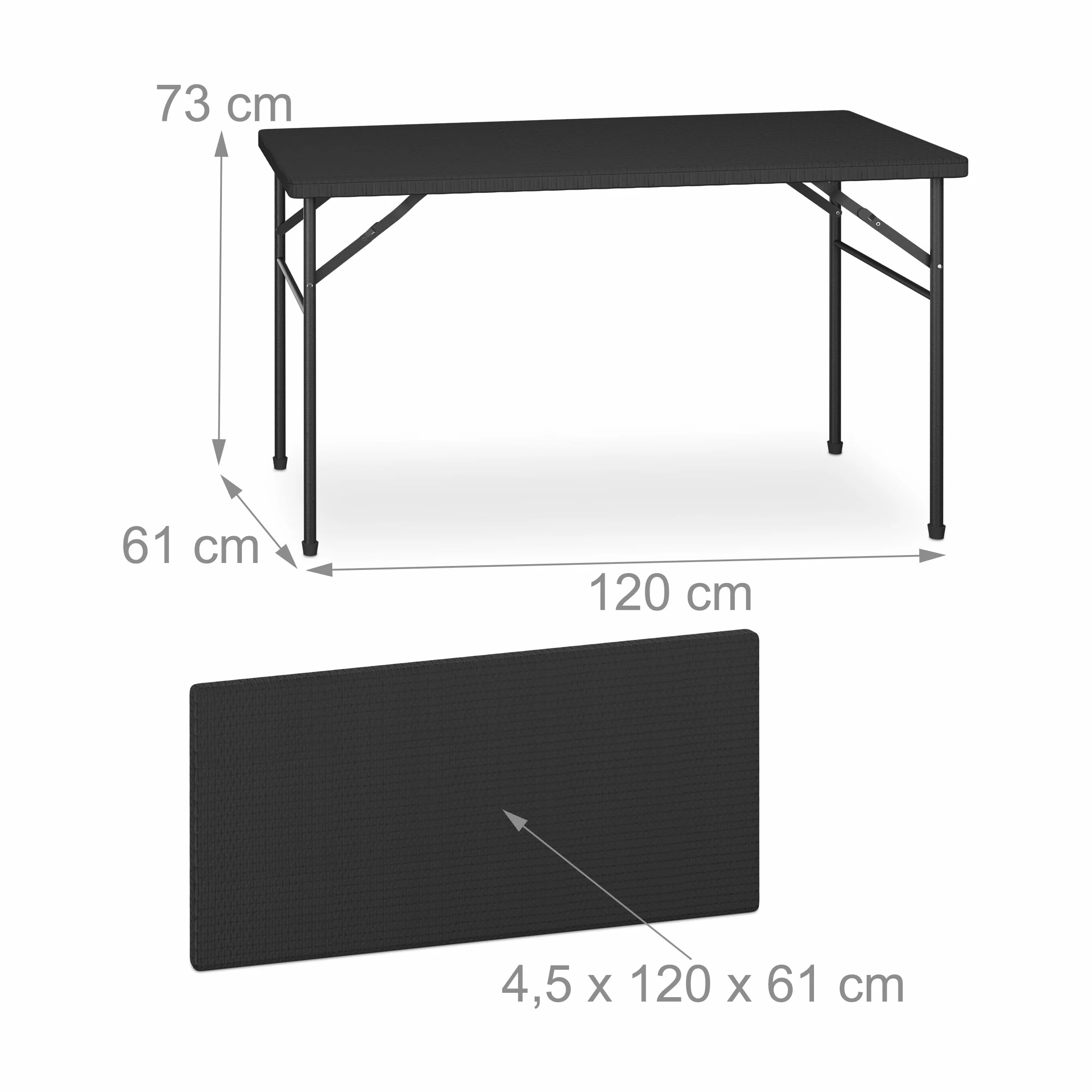 Relaxdays Ensemble Table Pliante et 2 Bancs 120 cm Aspect Rotin Noir